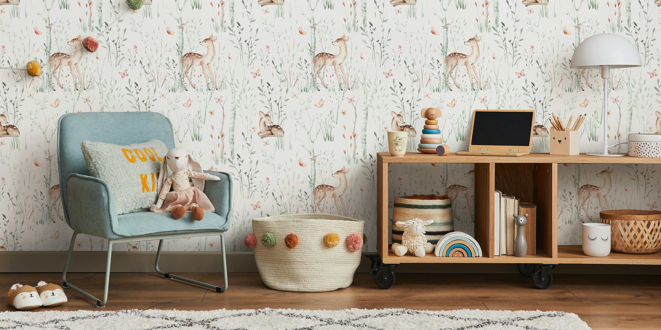 Watercolor Woodland Scene wallpaper in a room