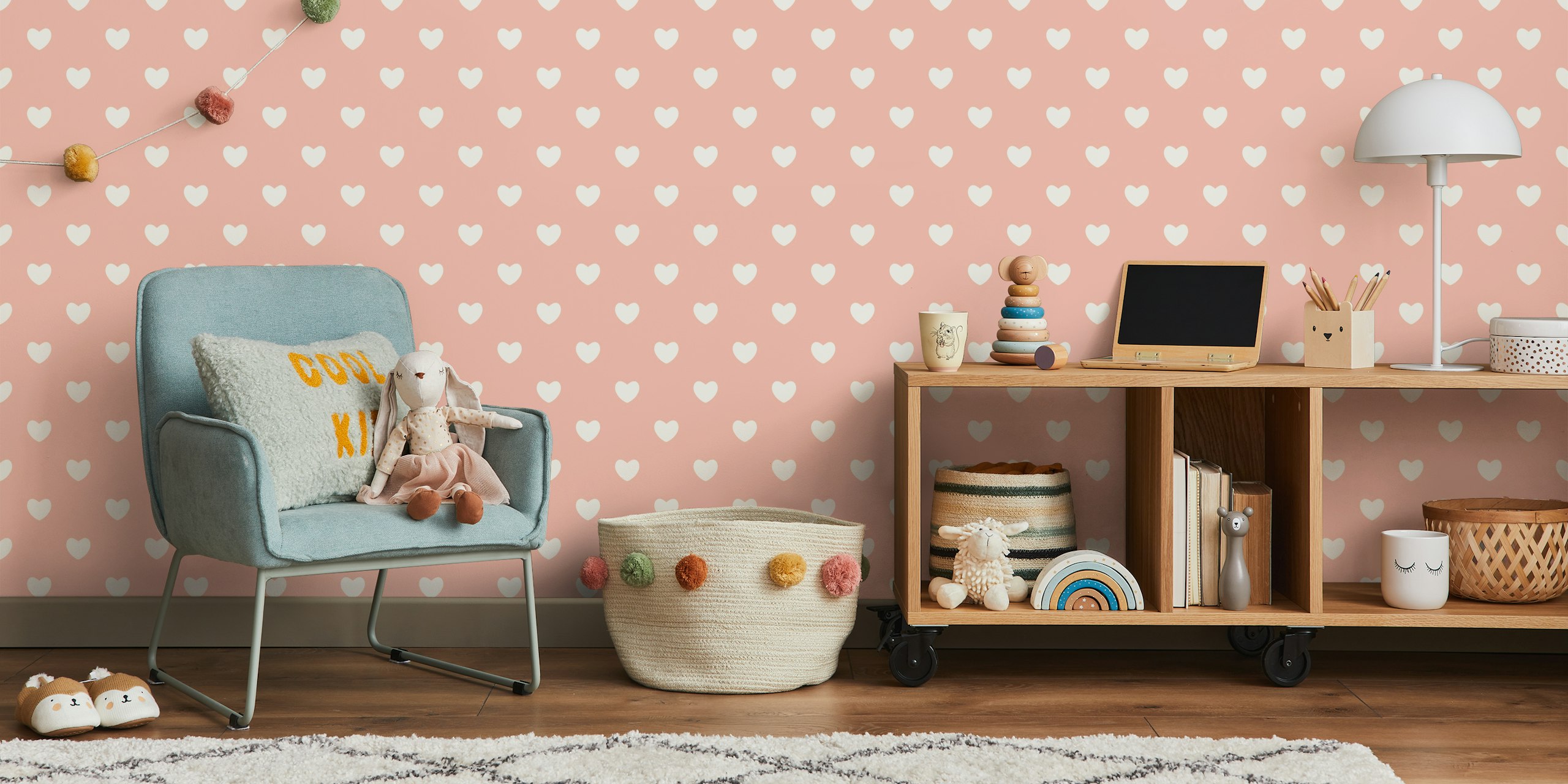 Light pink background with white hearts pattern wallpaper