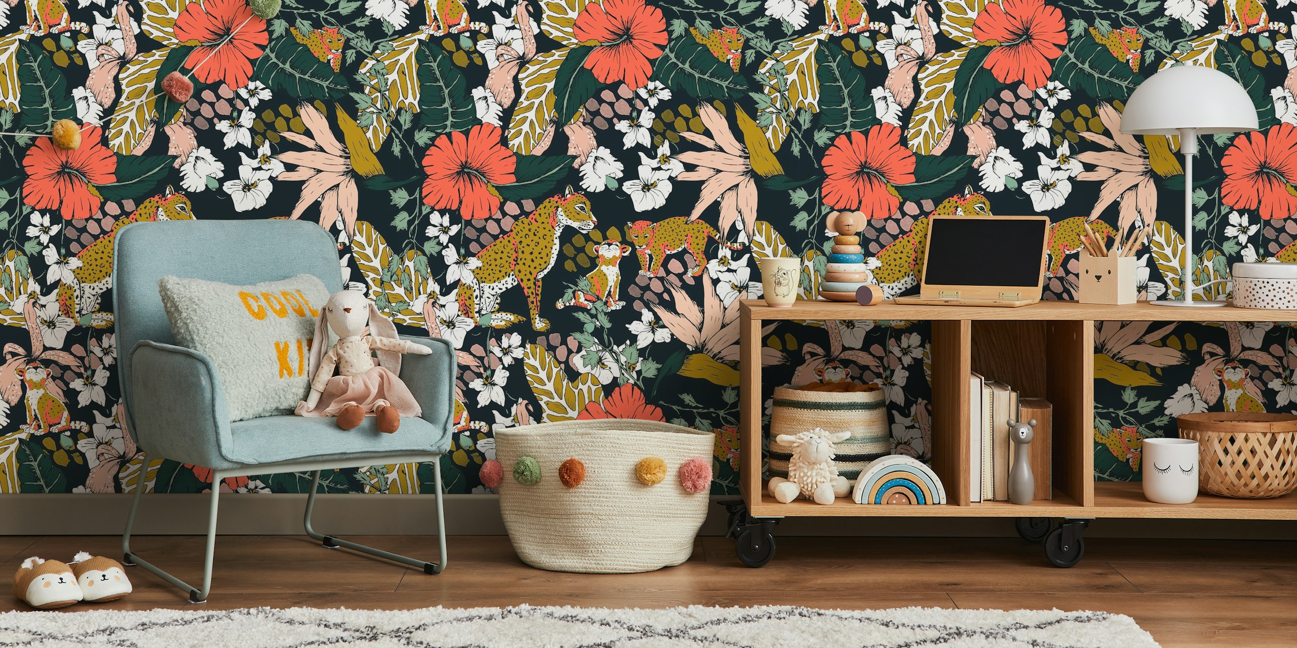 Tropical Cheetah Garden wallpaper in a room