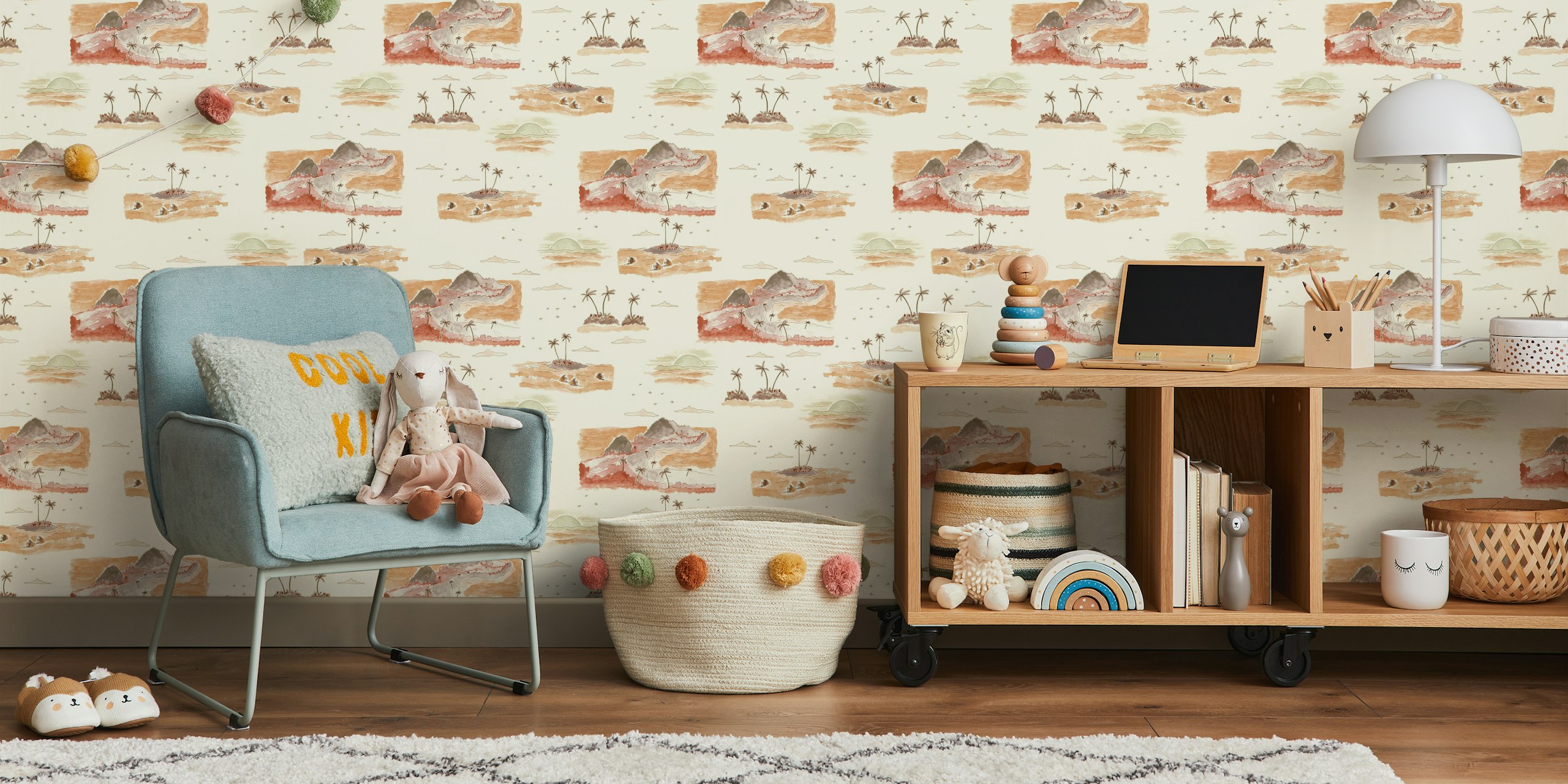 Tropical Escape Sunset Island Bliss wallpaper in a room