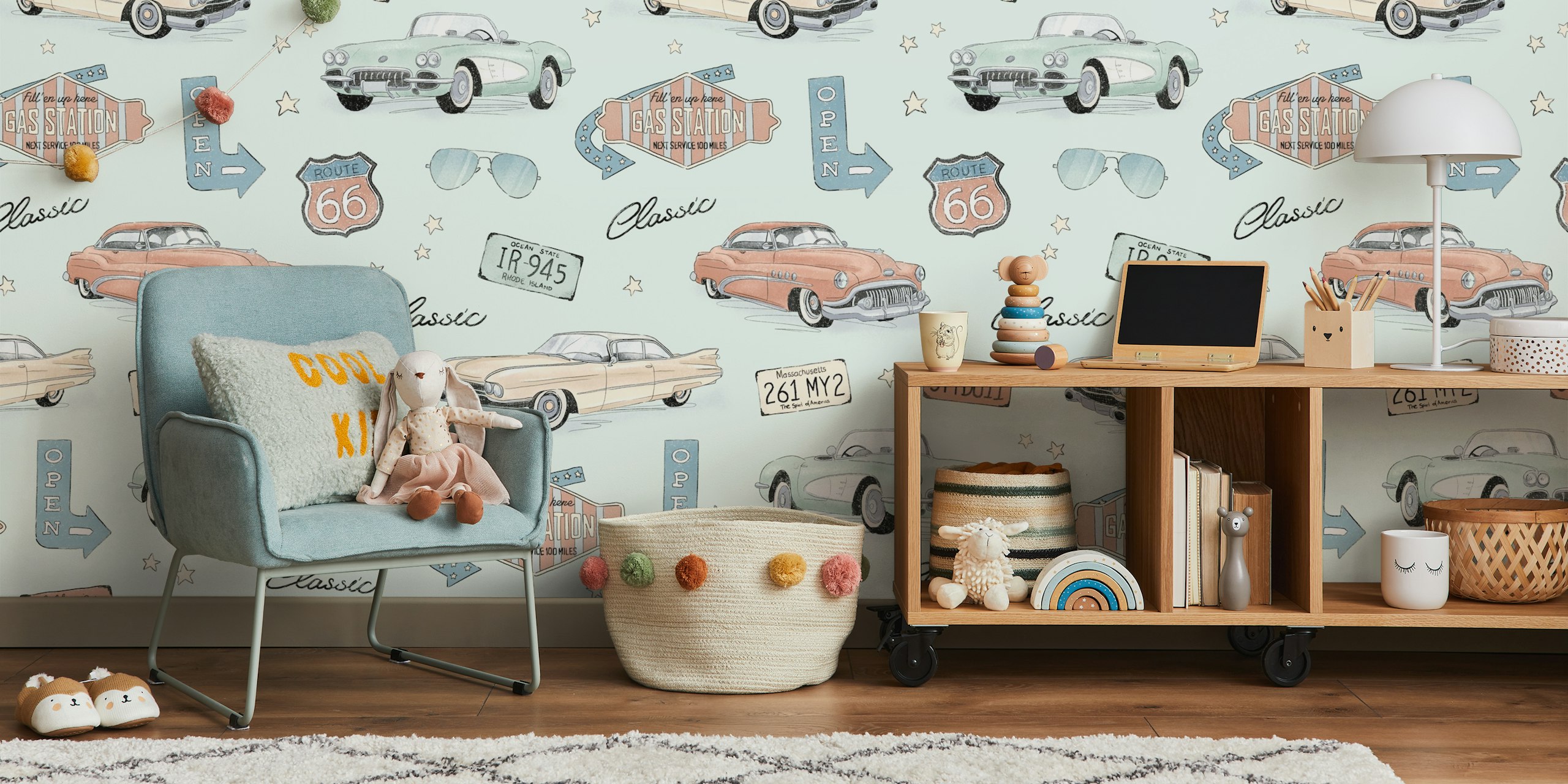 Classic Cars mint ταπετσαρία σε έναν χώρο