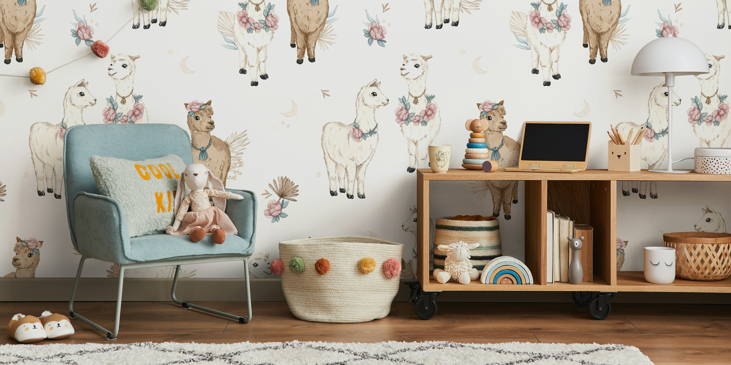 Boho Alpaca tapetmönster i ett rum