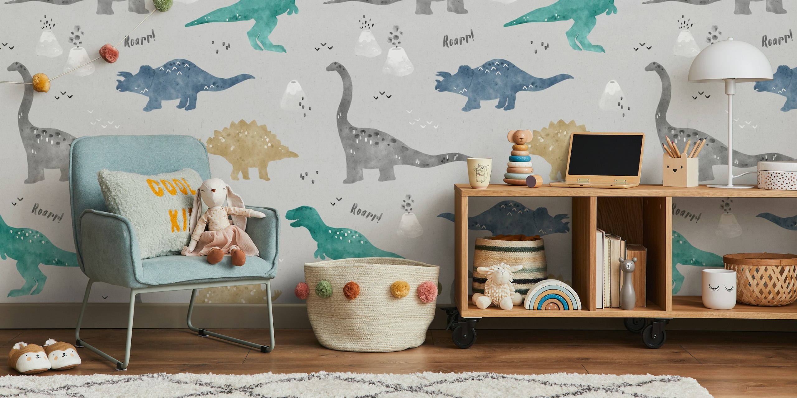 Watercolor Dino grey wallpaper design