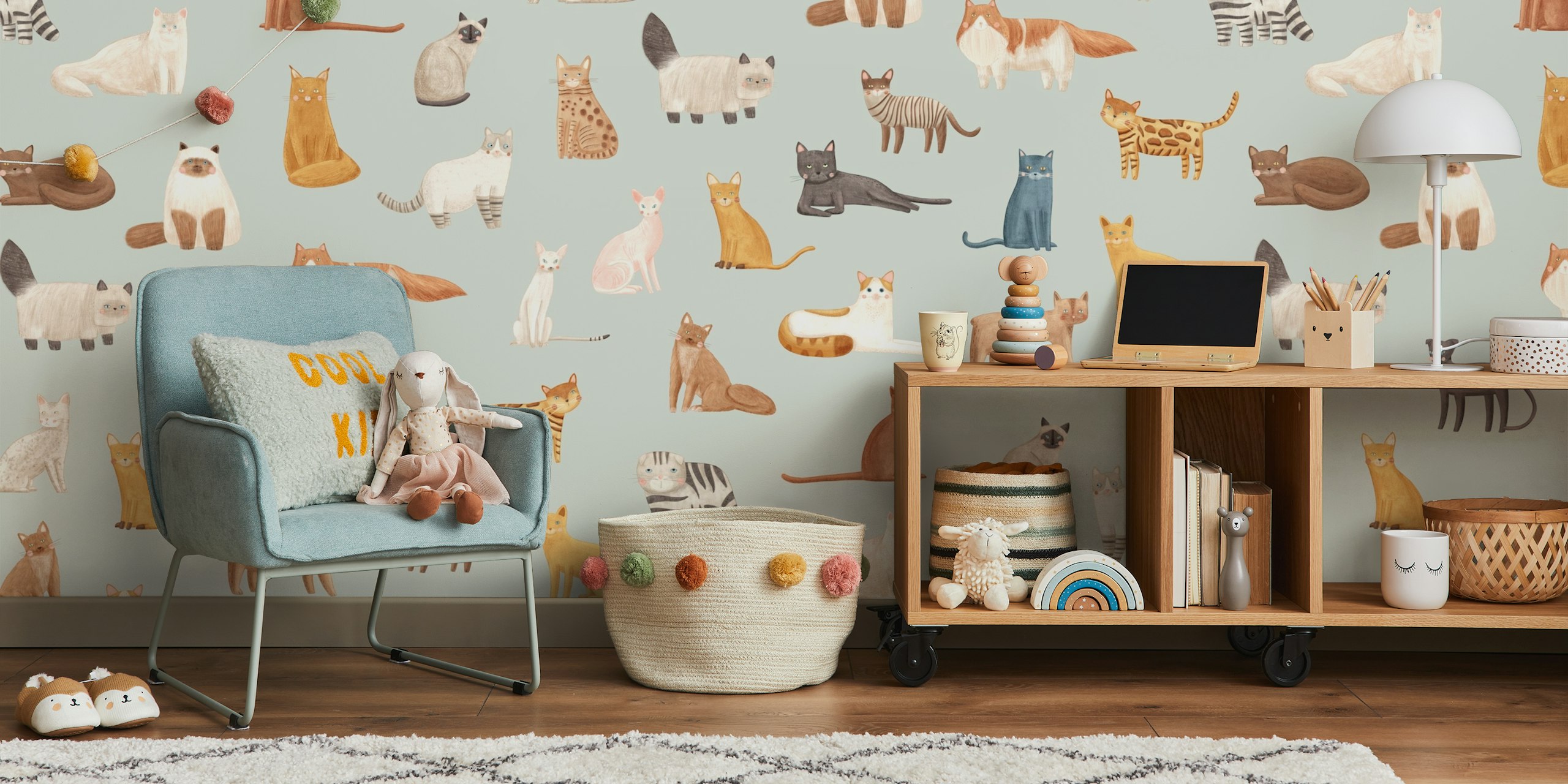 Diverse cat pattern wallpaper in a room
