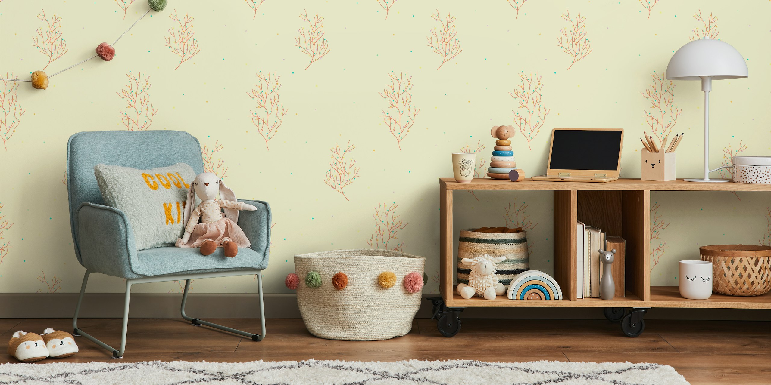 Whimsical Coral Twigs Yellow wallpaper