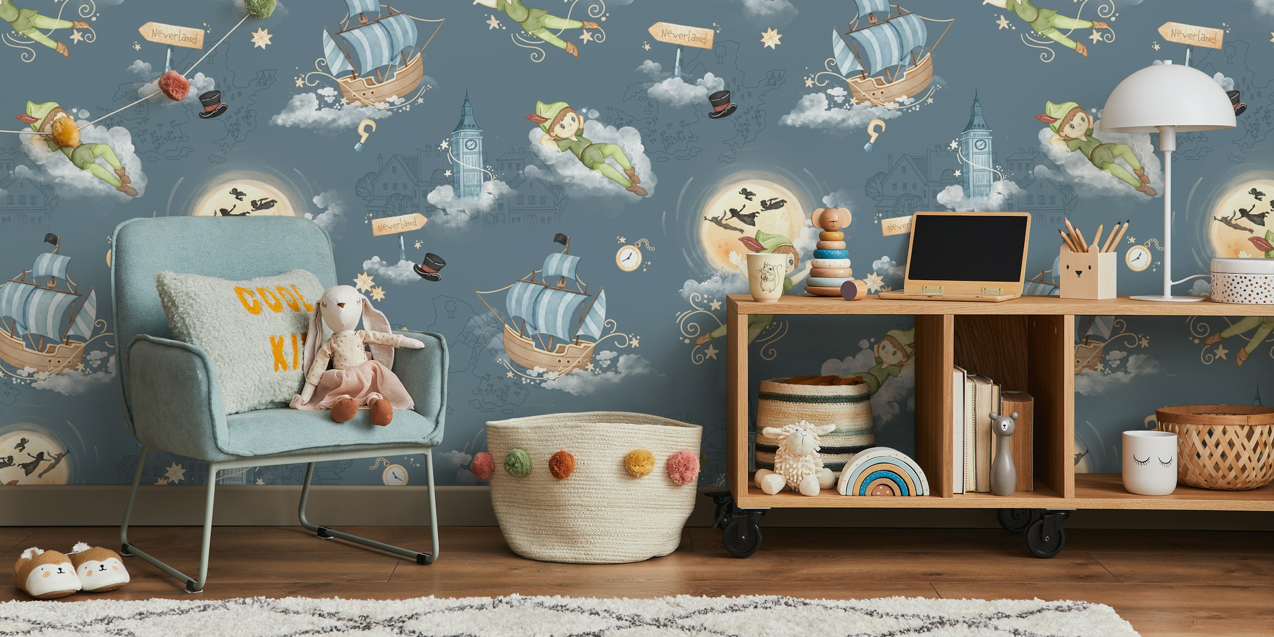 Peter Pan Neverland-behang in een kamer