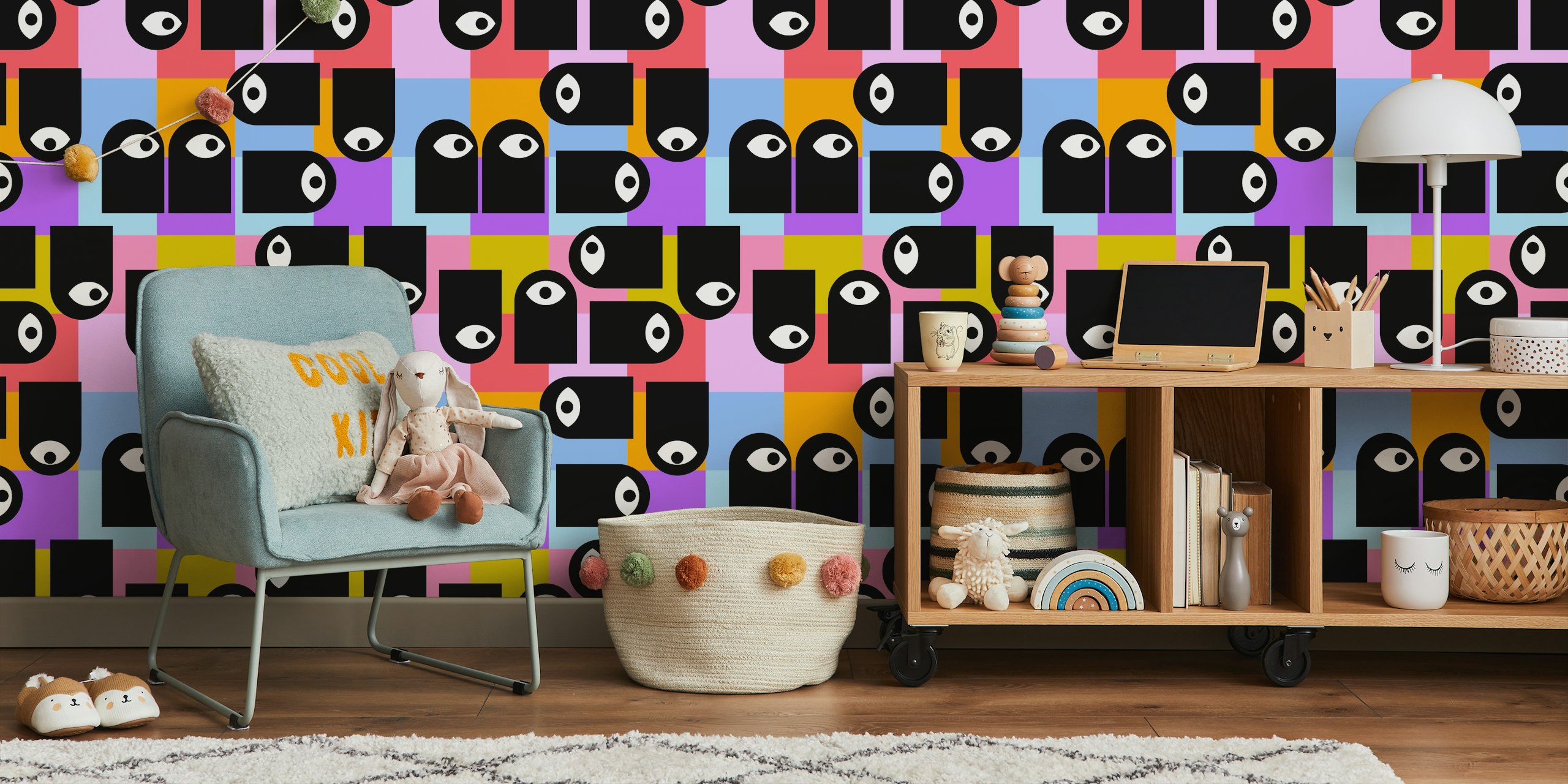 Mystical Eye Geometric Creatures wallpaper in a room