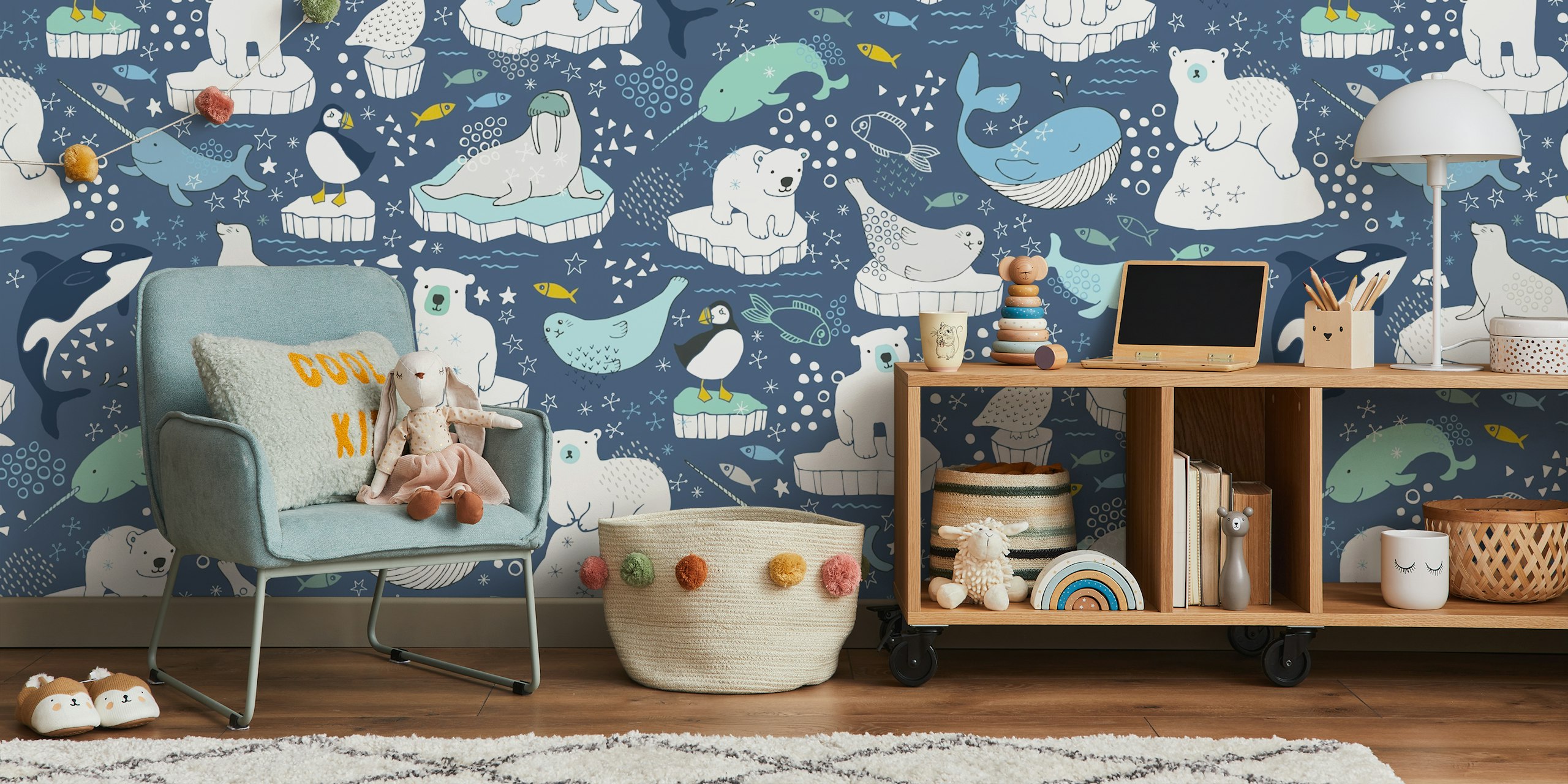 Arctic Animals wallpaper displayed in a room