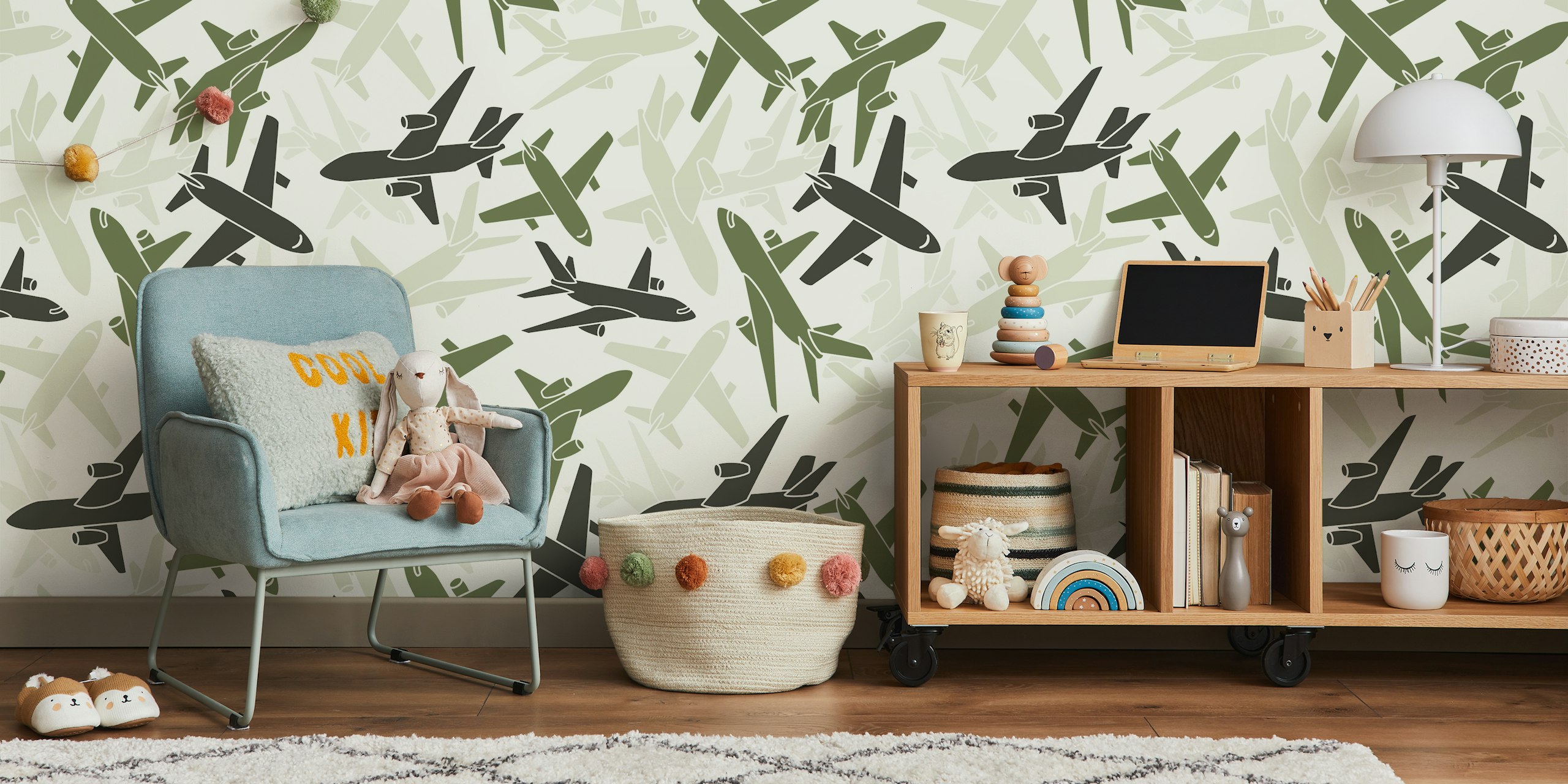 Green Airplane Camo wallpaper in a room