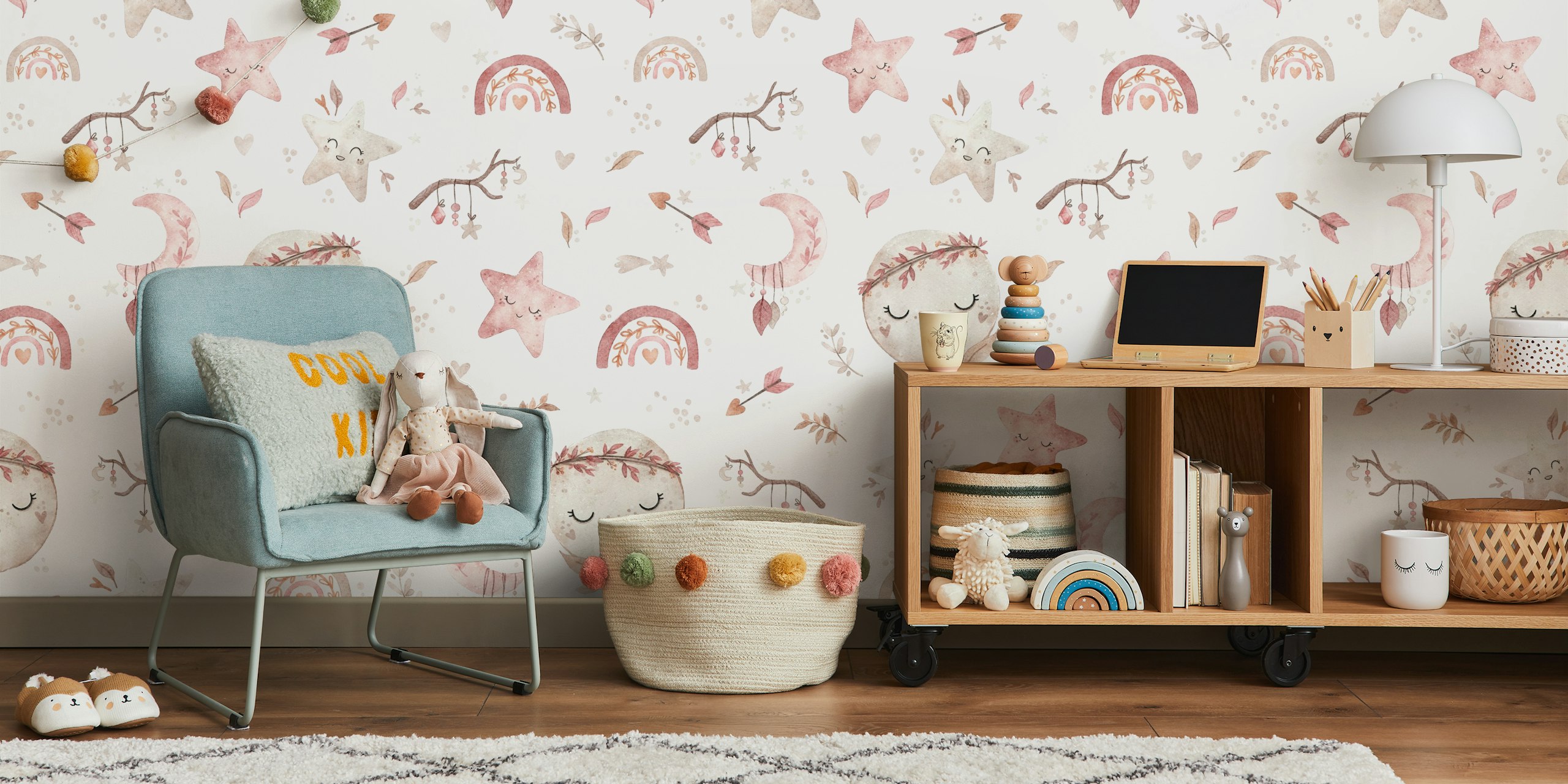 Diseño de papel tapiz Boho Sky en una habitación