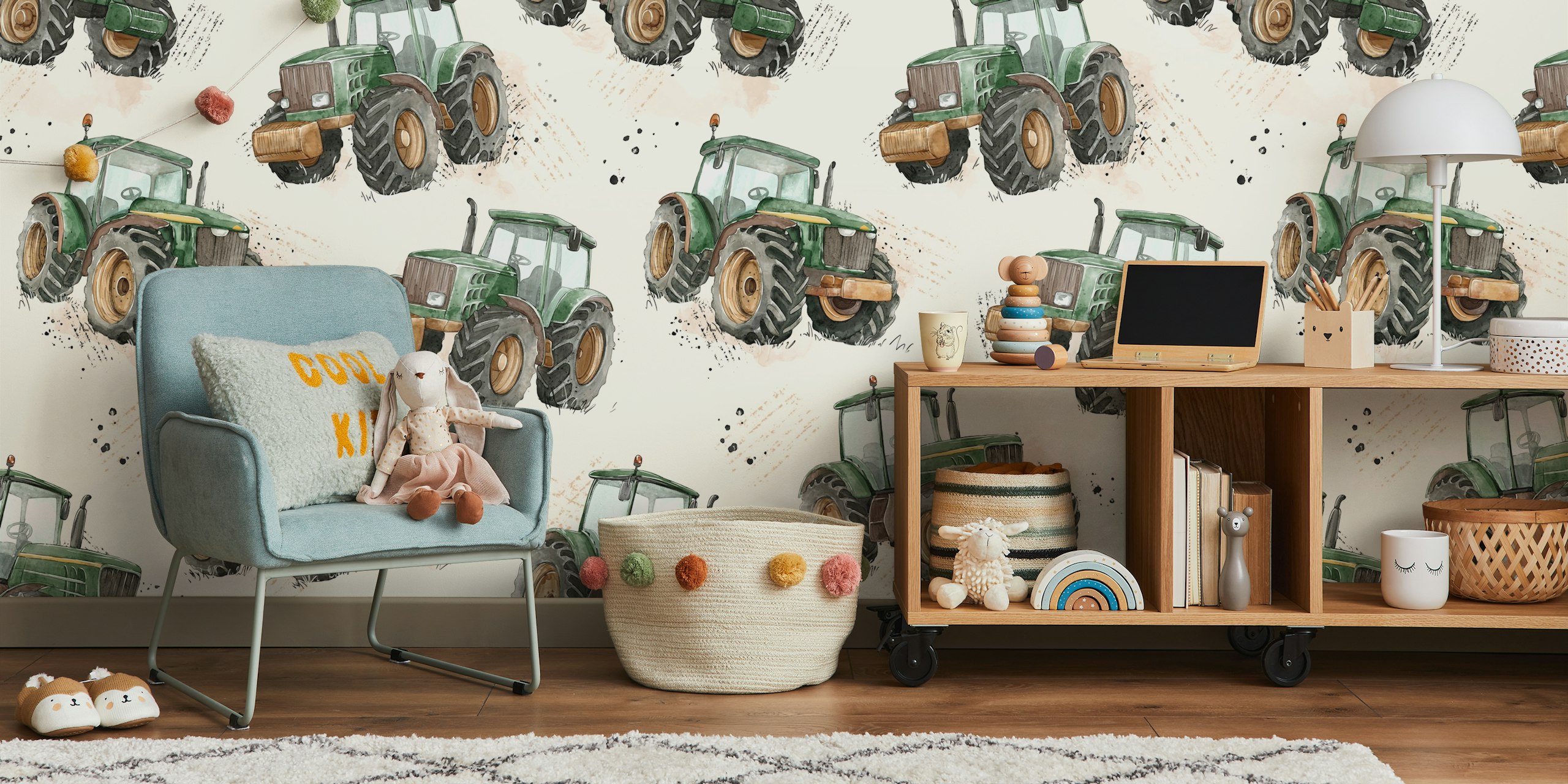 Ταπετσαρία Watercolor Tractors σε ένα δωμάτιο