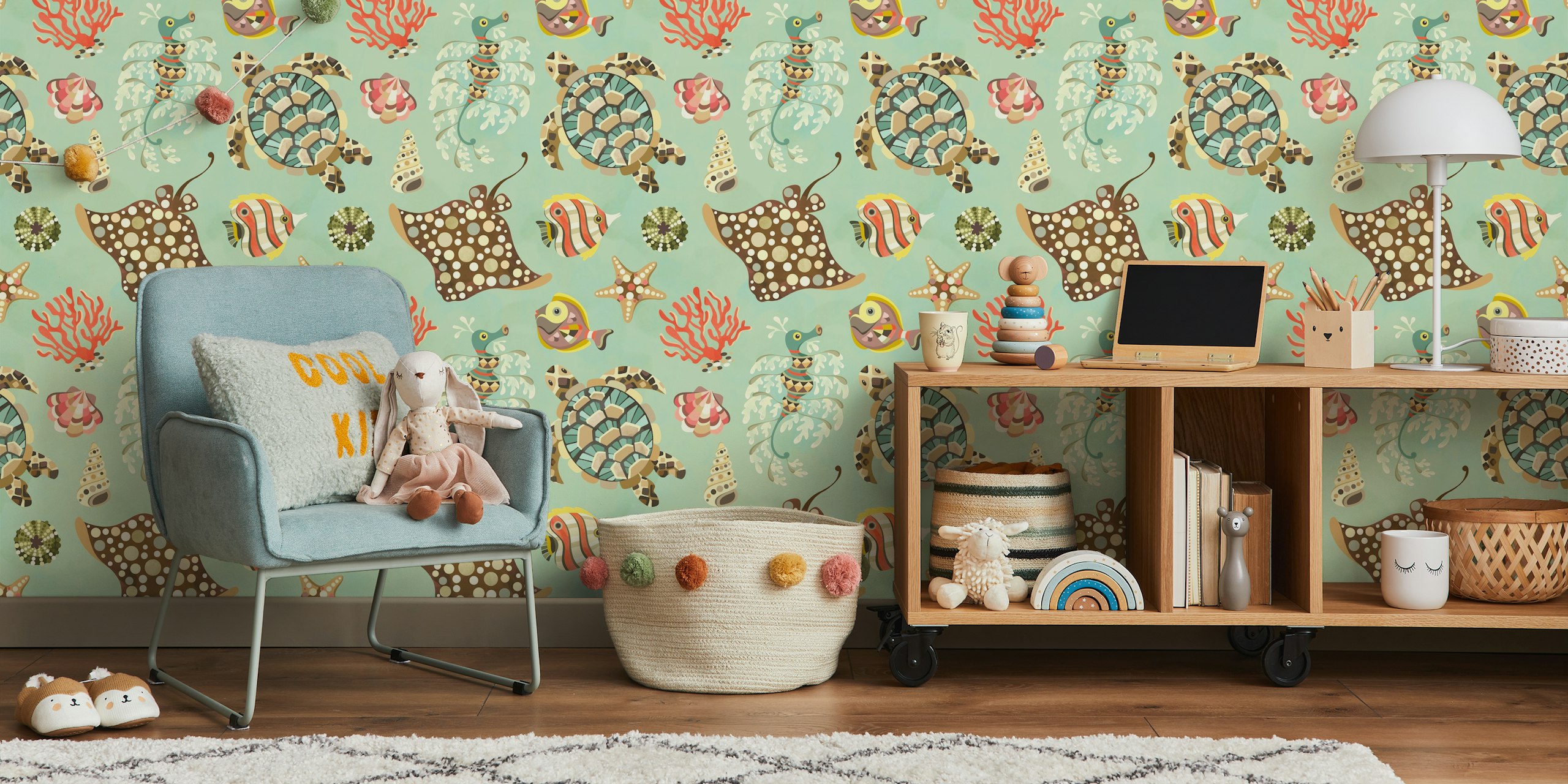 Whimsical coral reef tapet i et rom