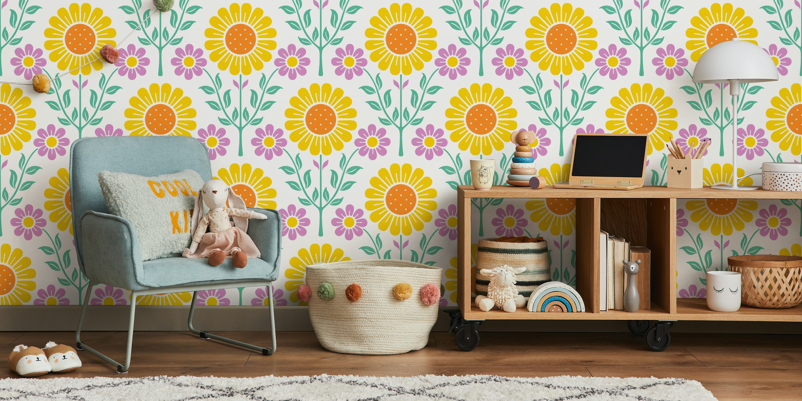Daisy Garden wallpaper in a vibrant room