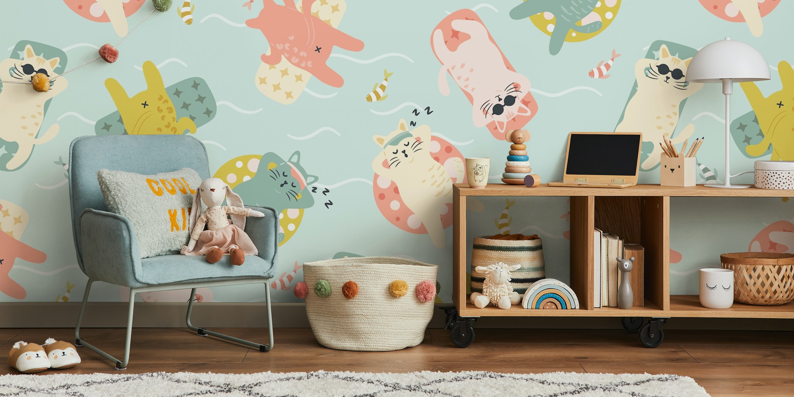 Fototapete Pool Cartoon-tiere, die im Pool schwimmen