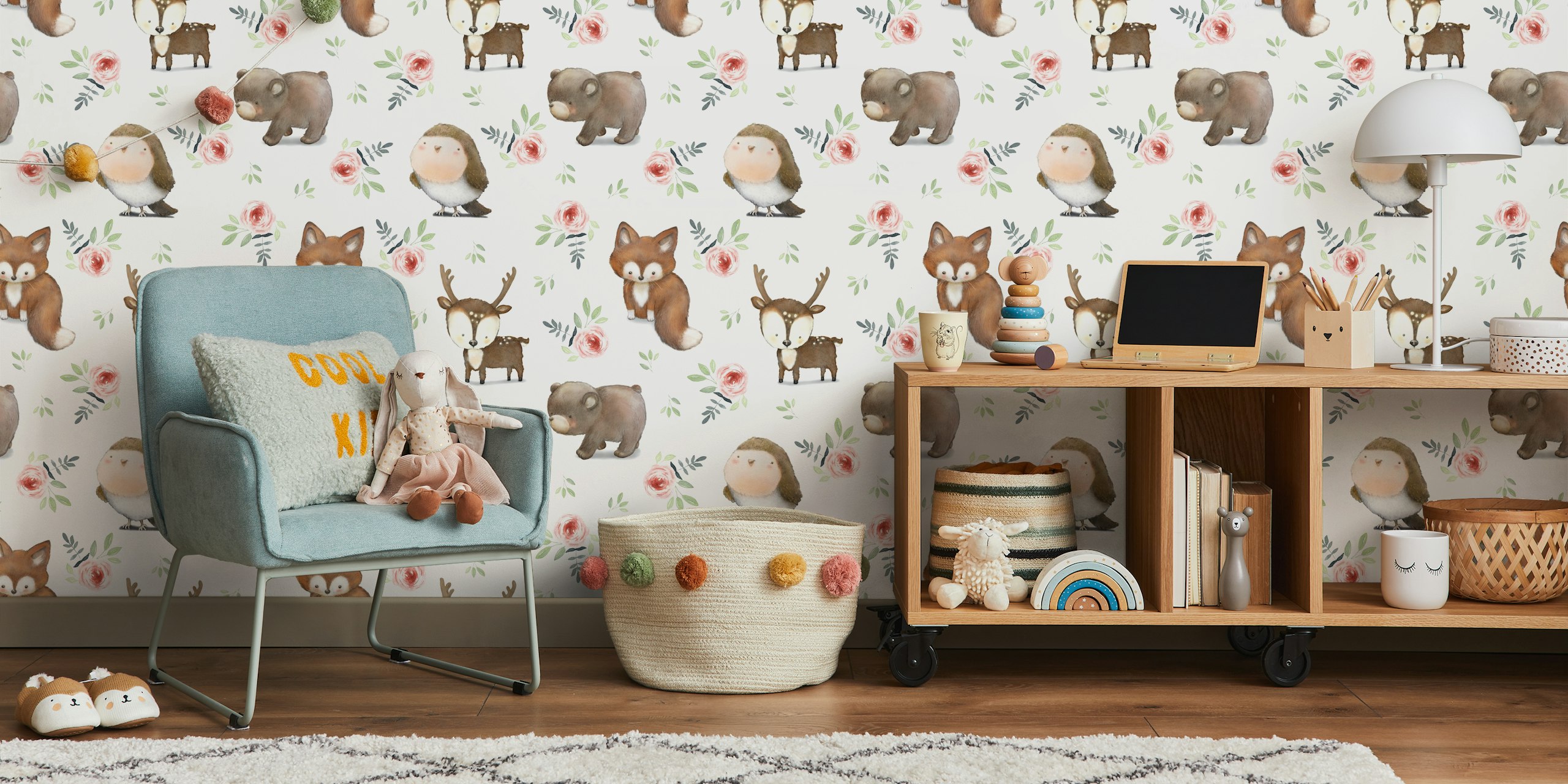 Wild Animals Flower Forest wallpaper in room