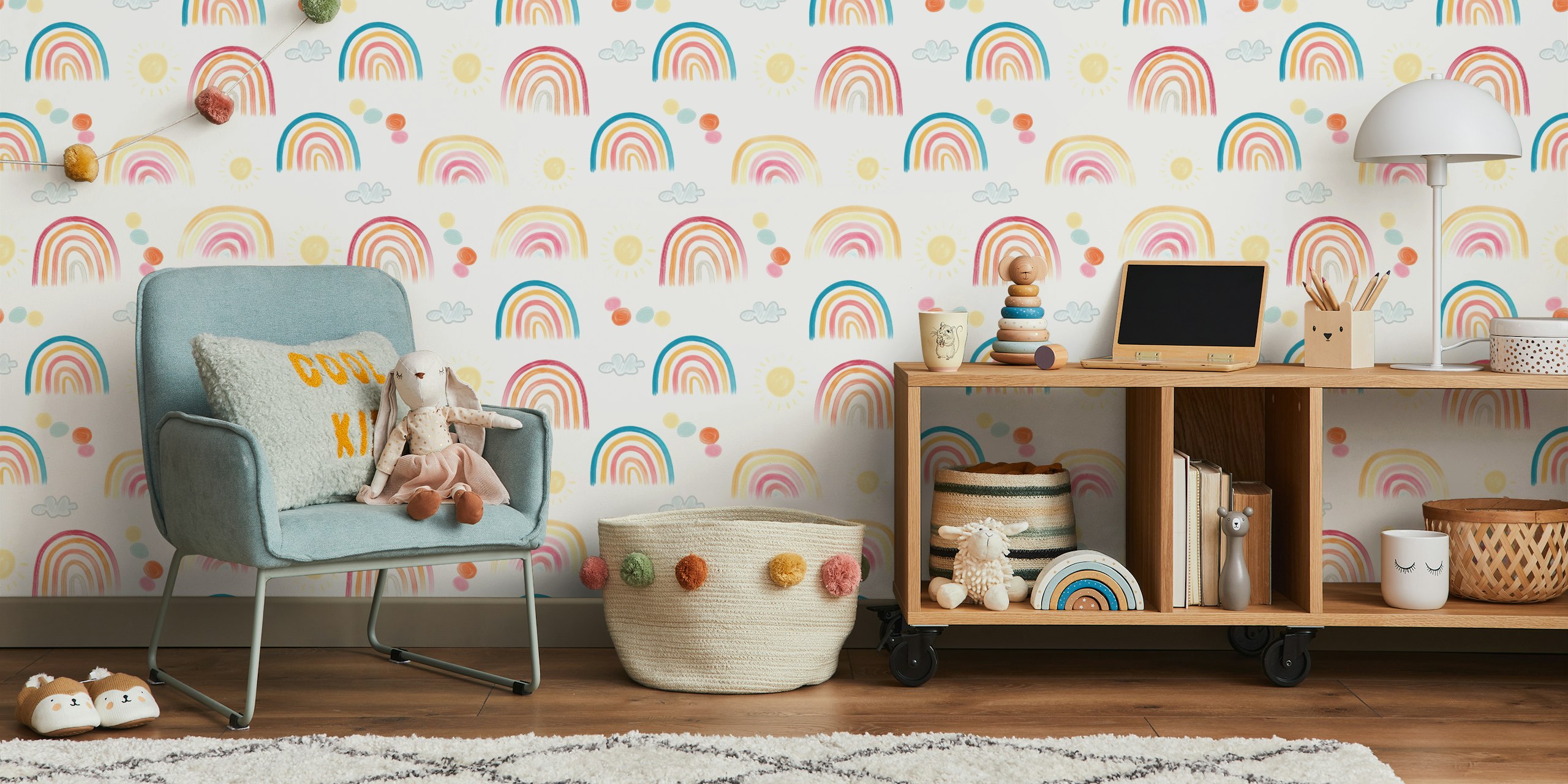 Rainbow days sun and clouds wallpaper in a room