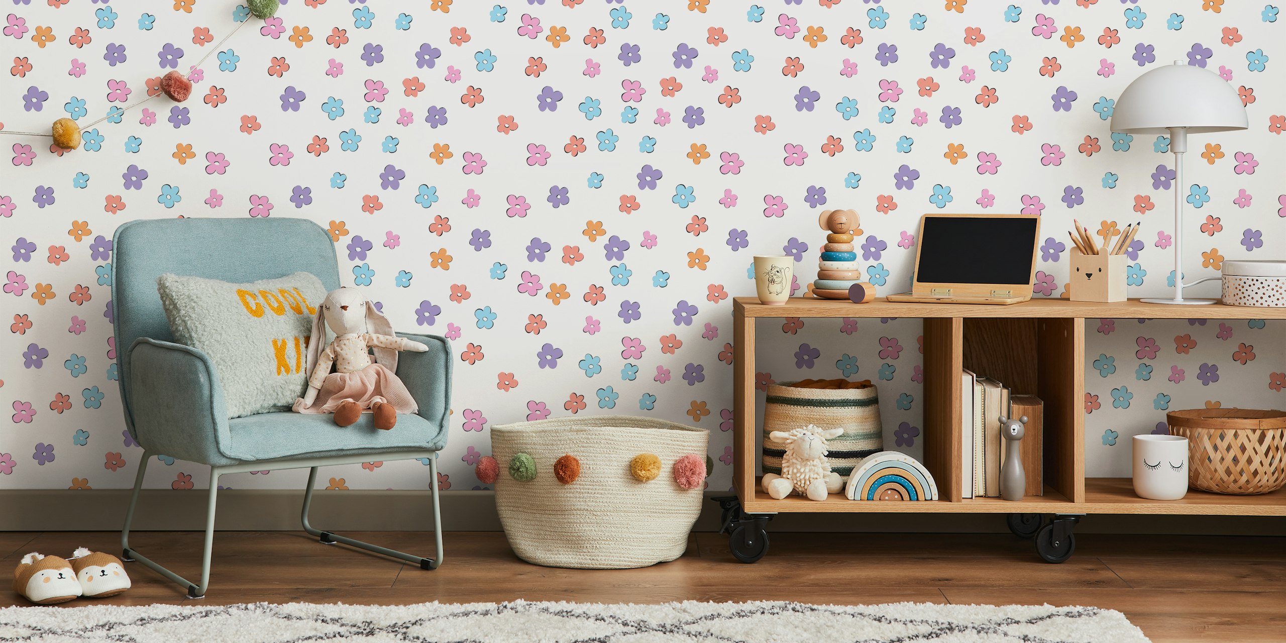 Tapeta Cute Retro Daisies Pattern u sobi