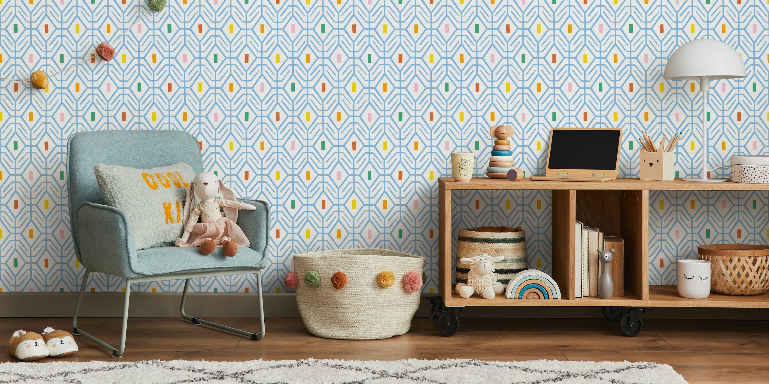 Bold minimalist colorful blue wallpaper design