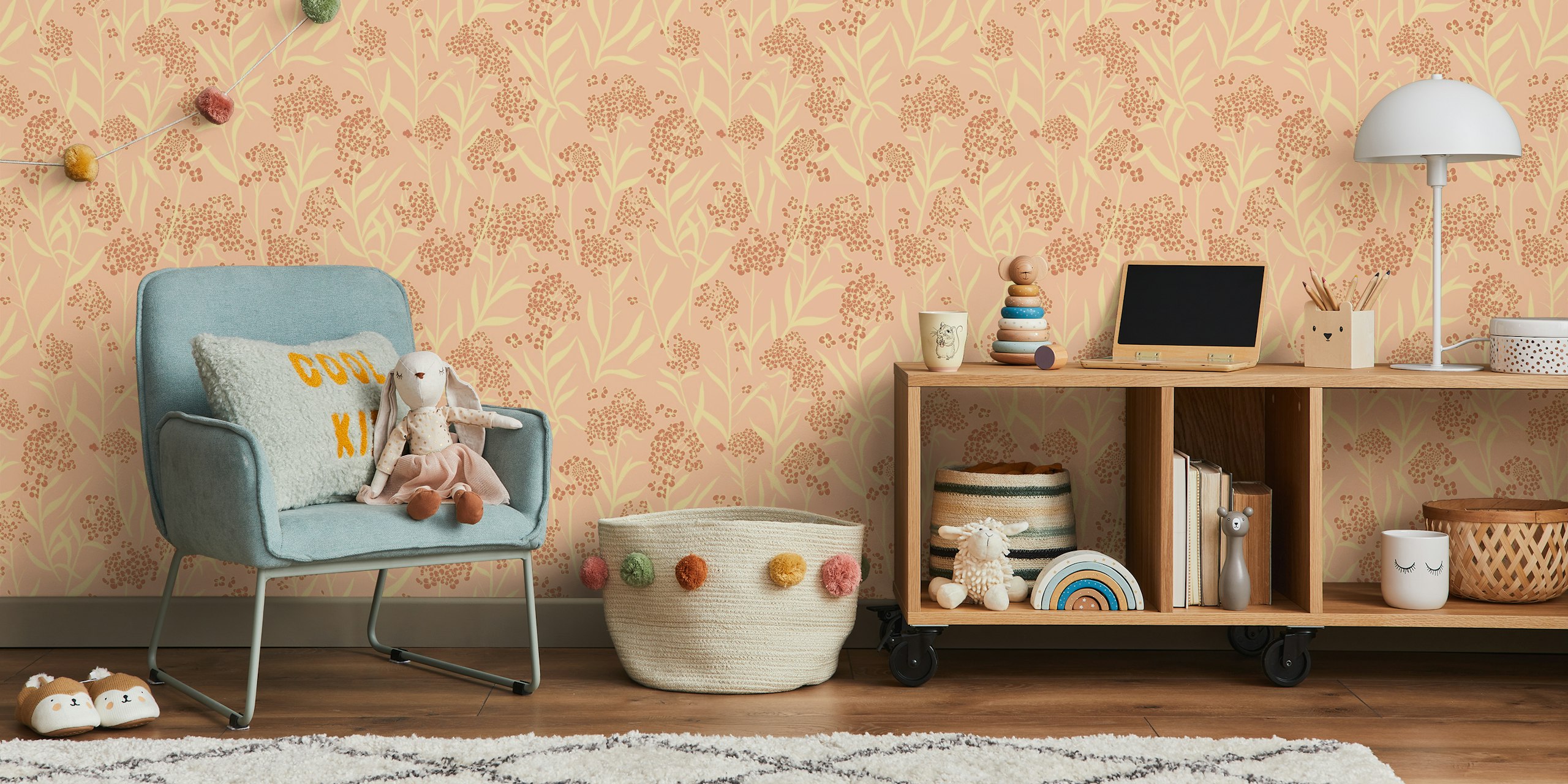 Floral pattern with pink flowers and leaves wallpaper