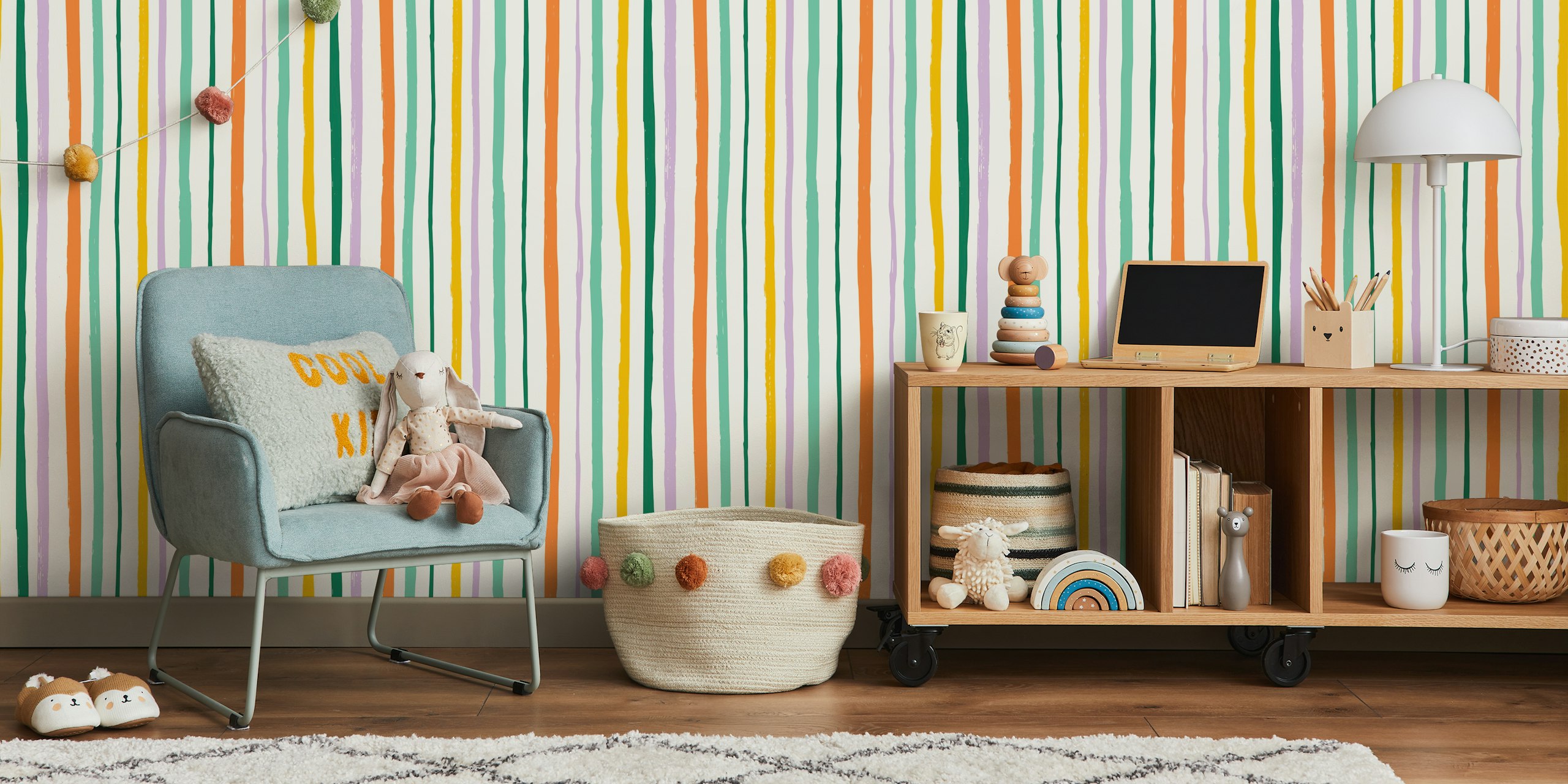 Crayon Stripes wallpaper in a room