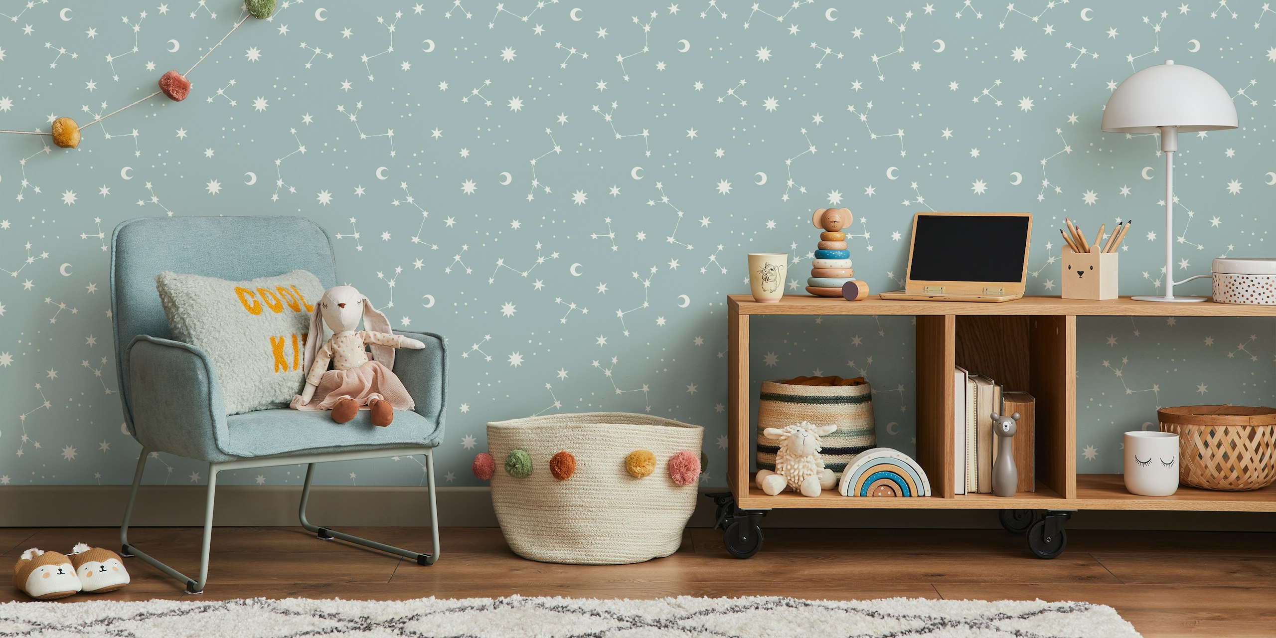 Night Sky Pale Green wallpaper in a room