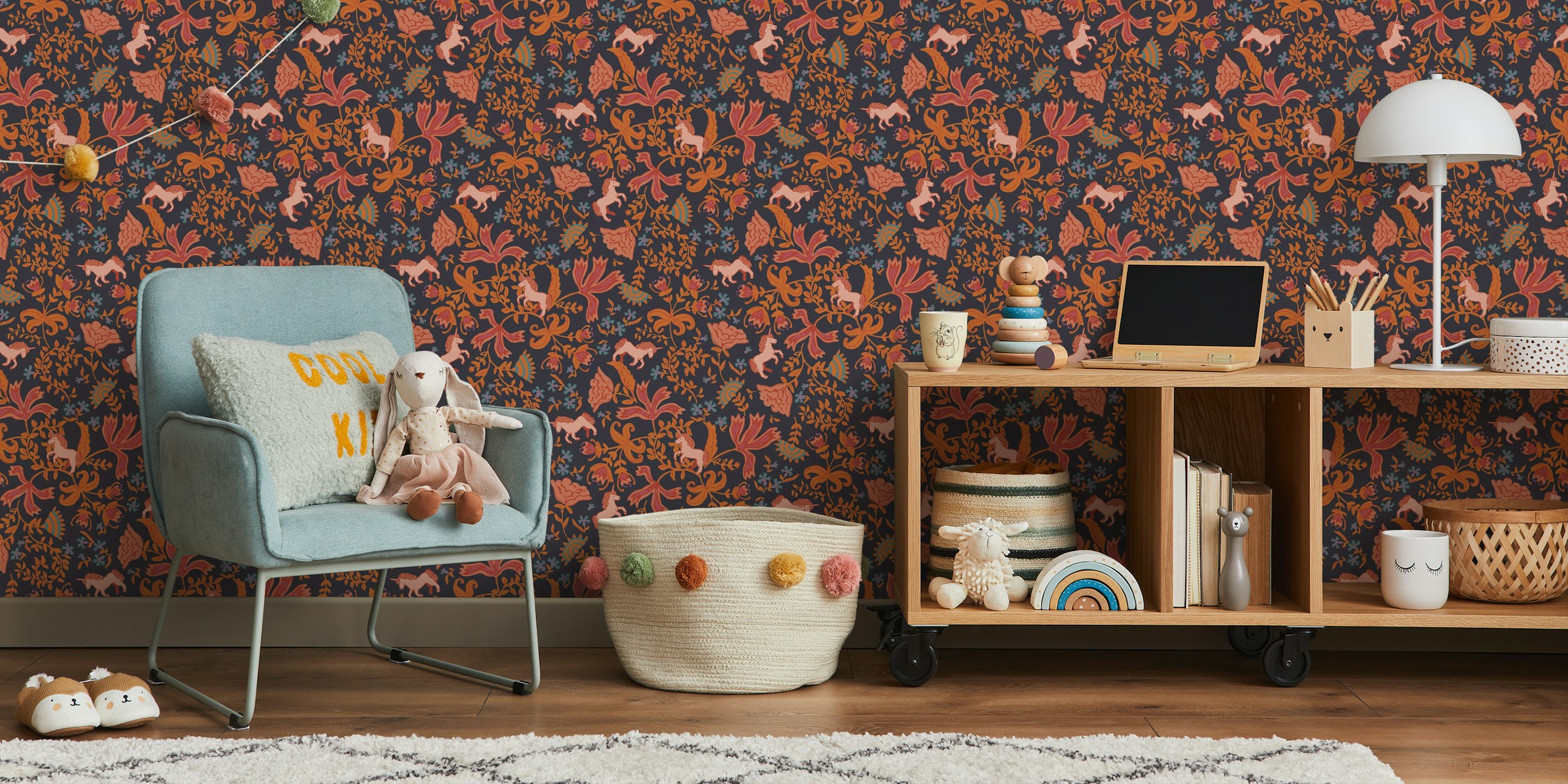 Indian floral print with unicorn wallpaper design