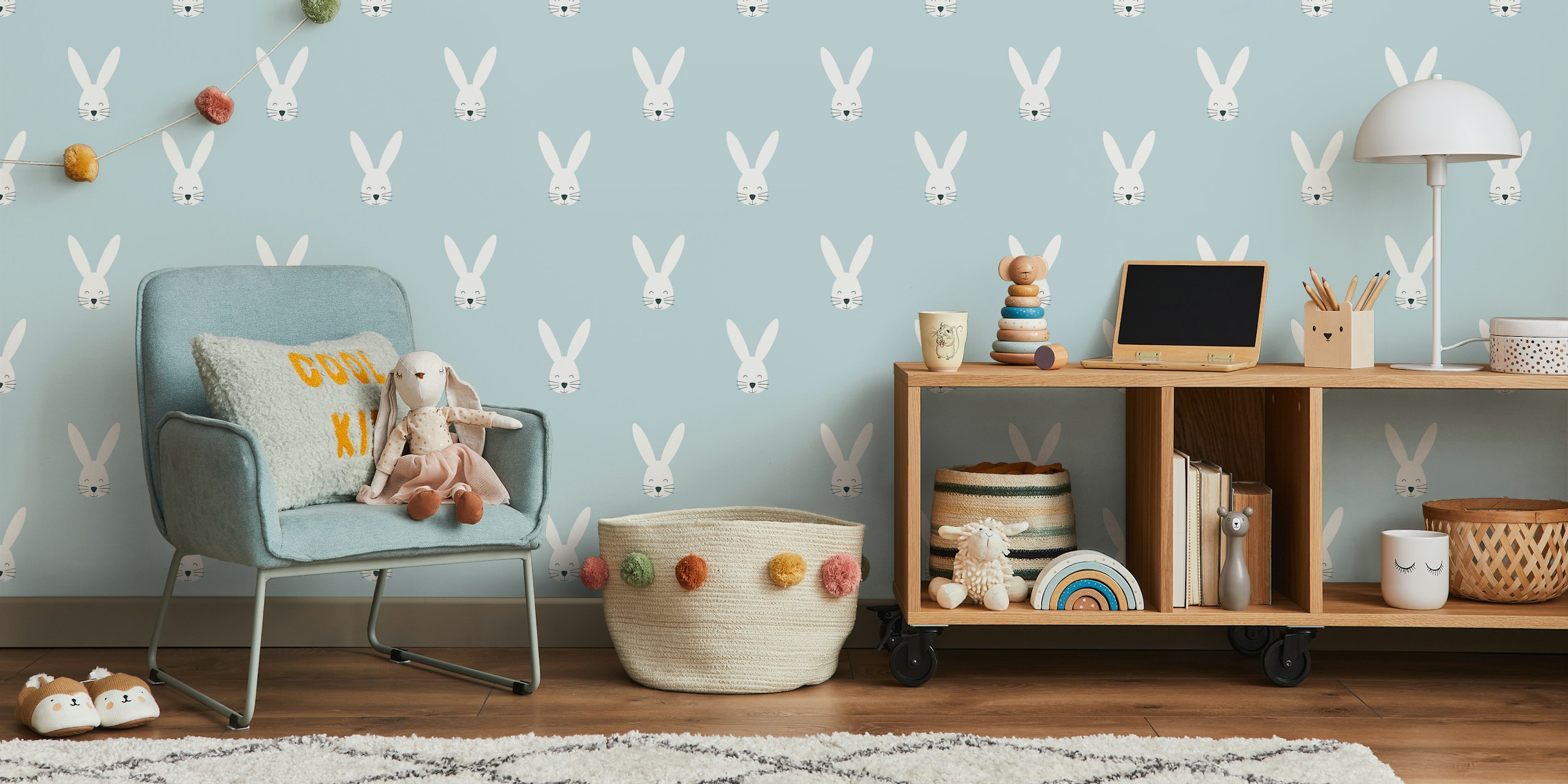 Happy Bunny blue ταπετσαρία σε ένα δωμάτιο