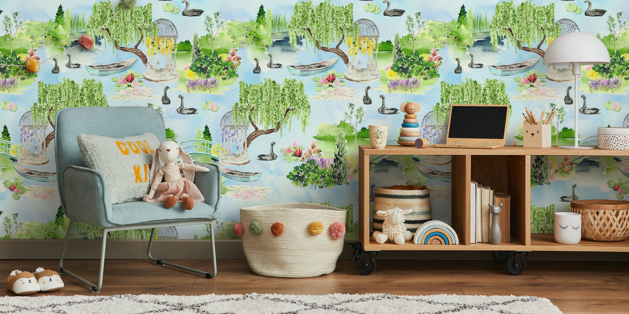 Enchanted Monet Garden Escape behang in een kamer