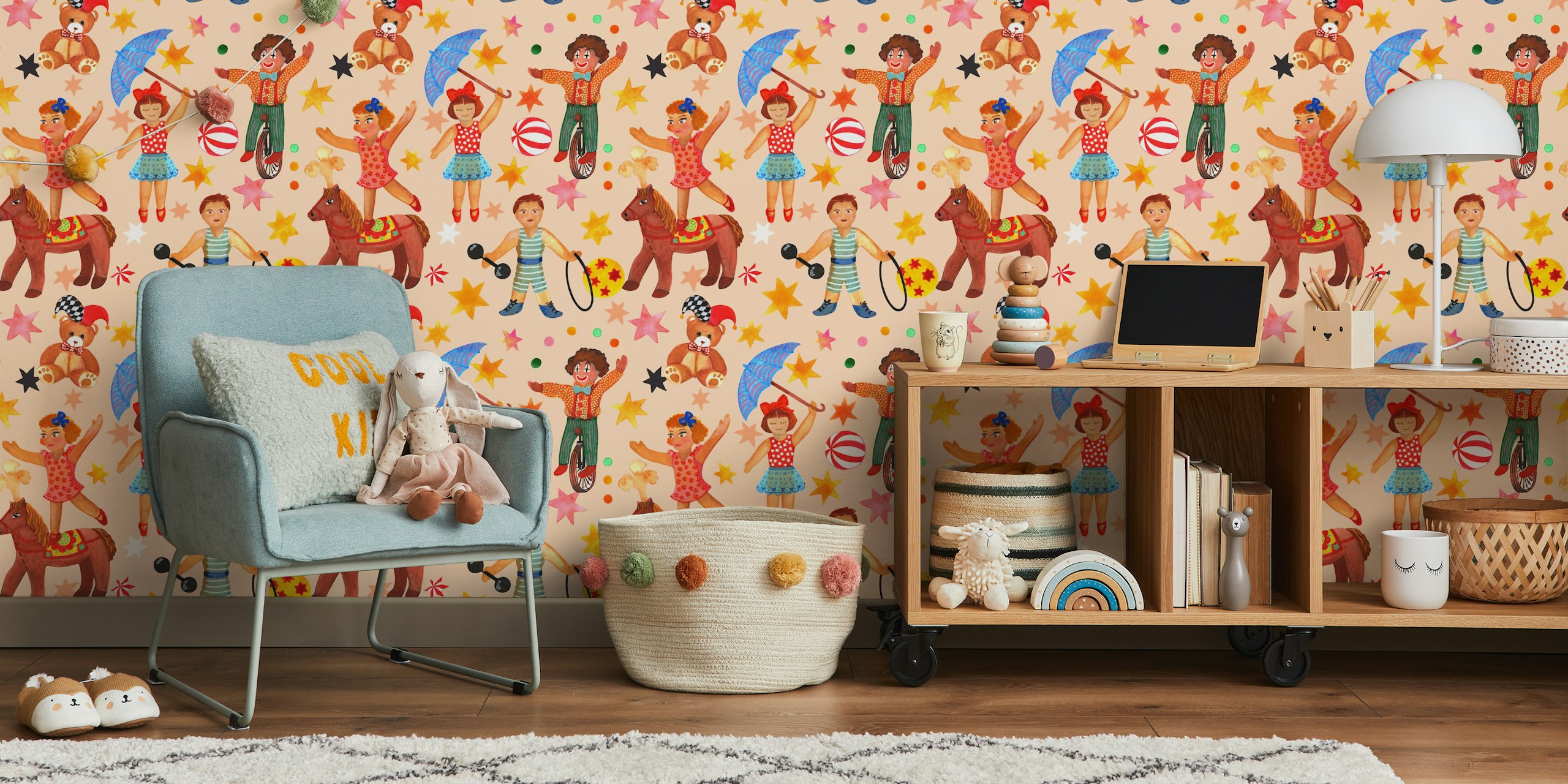 Playing Circus wallpaper in a bright room