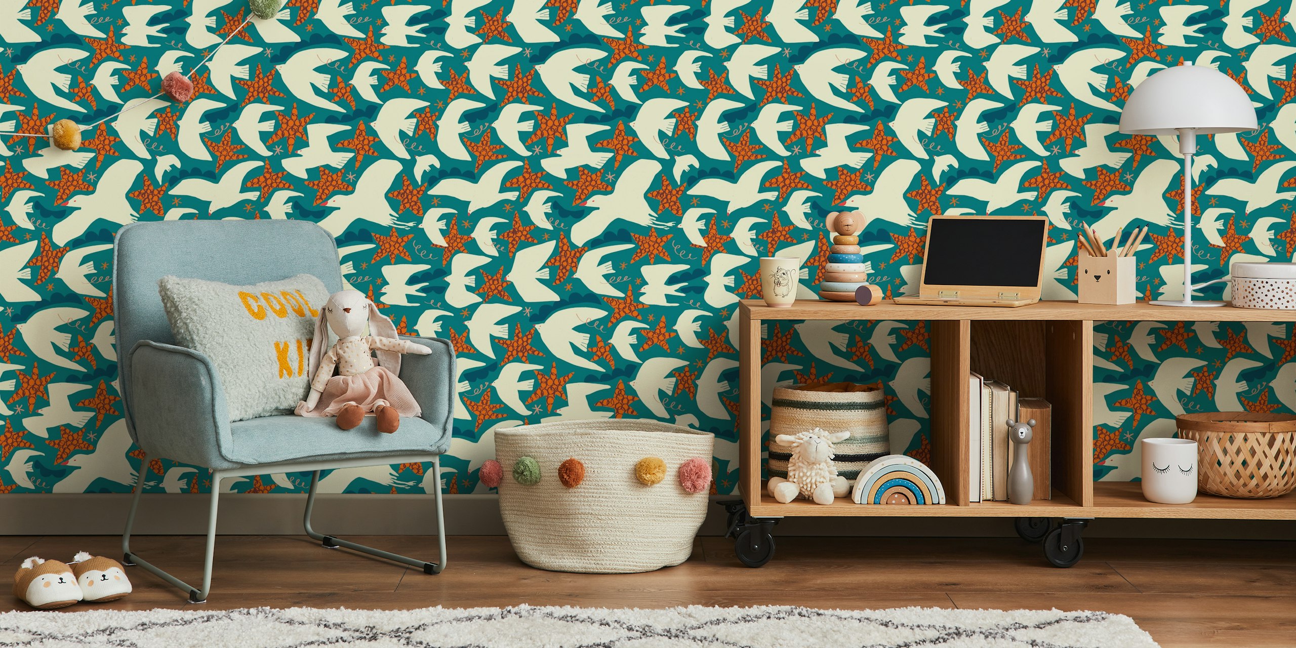 Coastal bird e estrela do mar em um quarto
