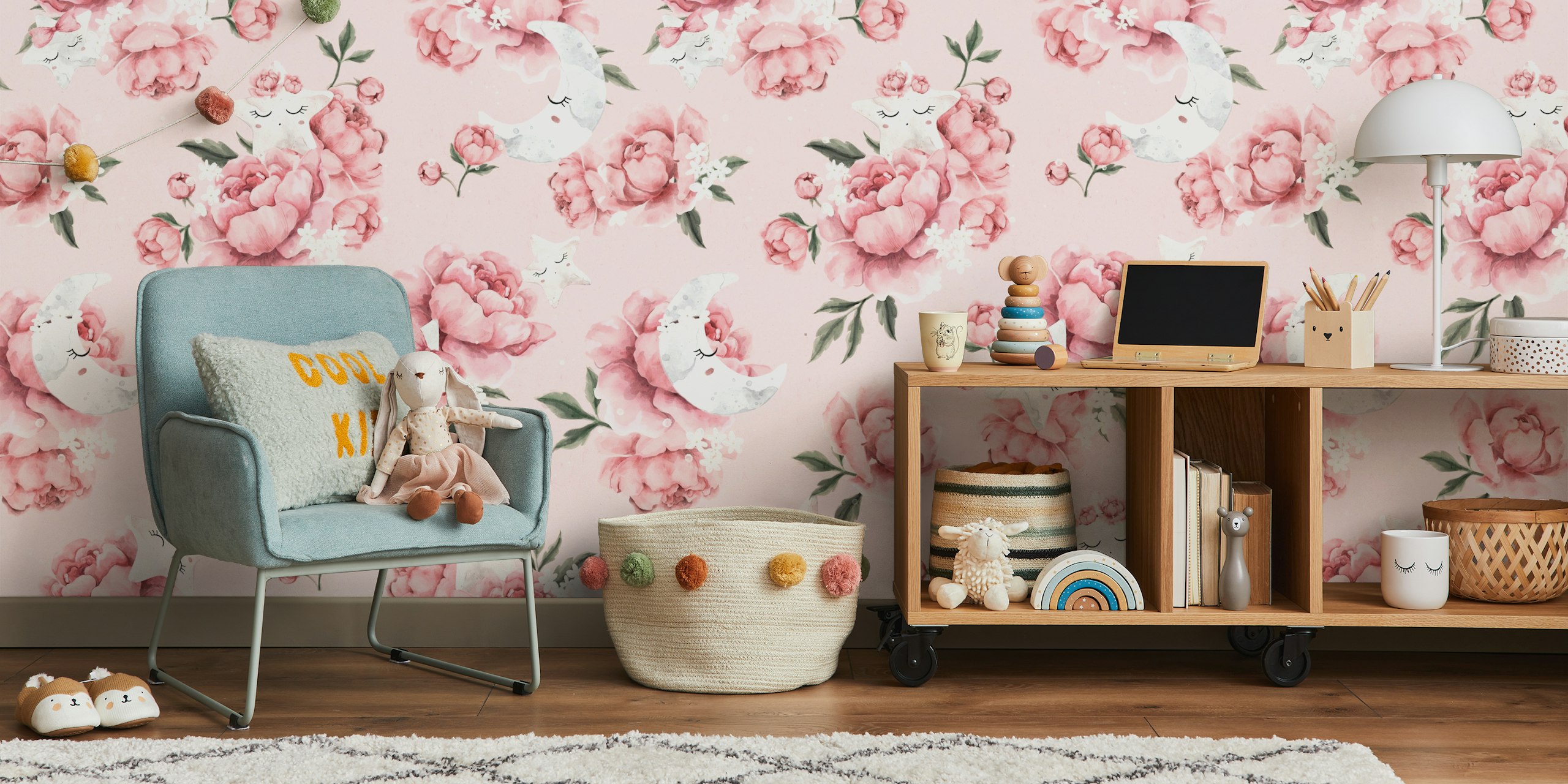 Peony Stars papel de parede em um quarto