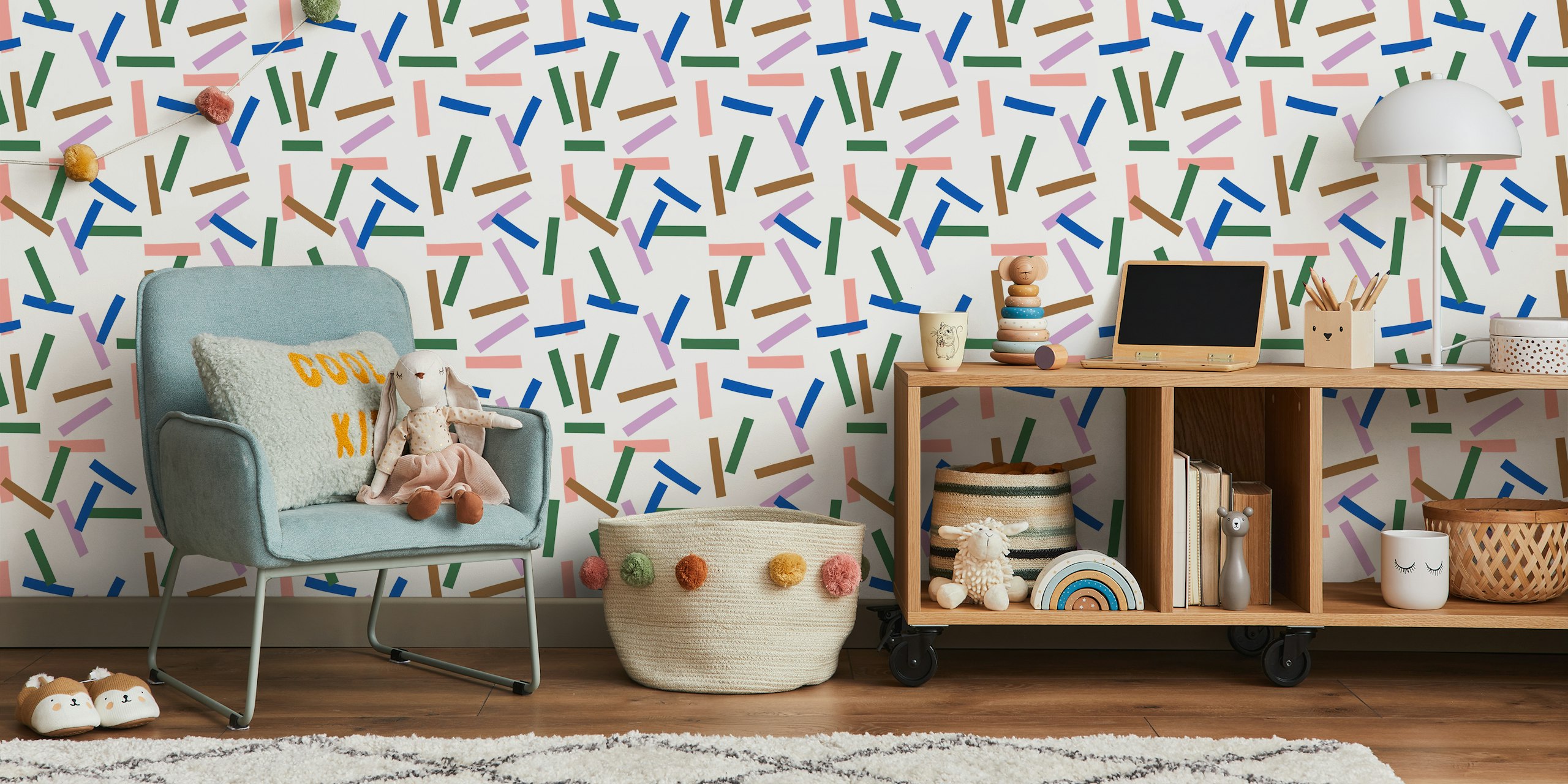 Colorful strokes wallpaper in a room