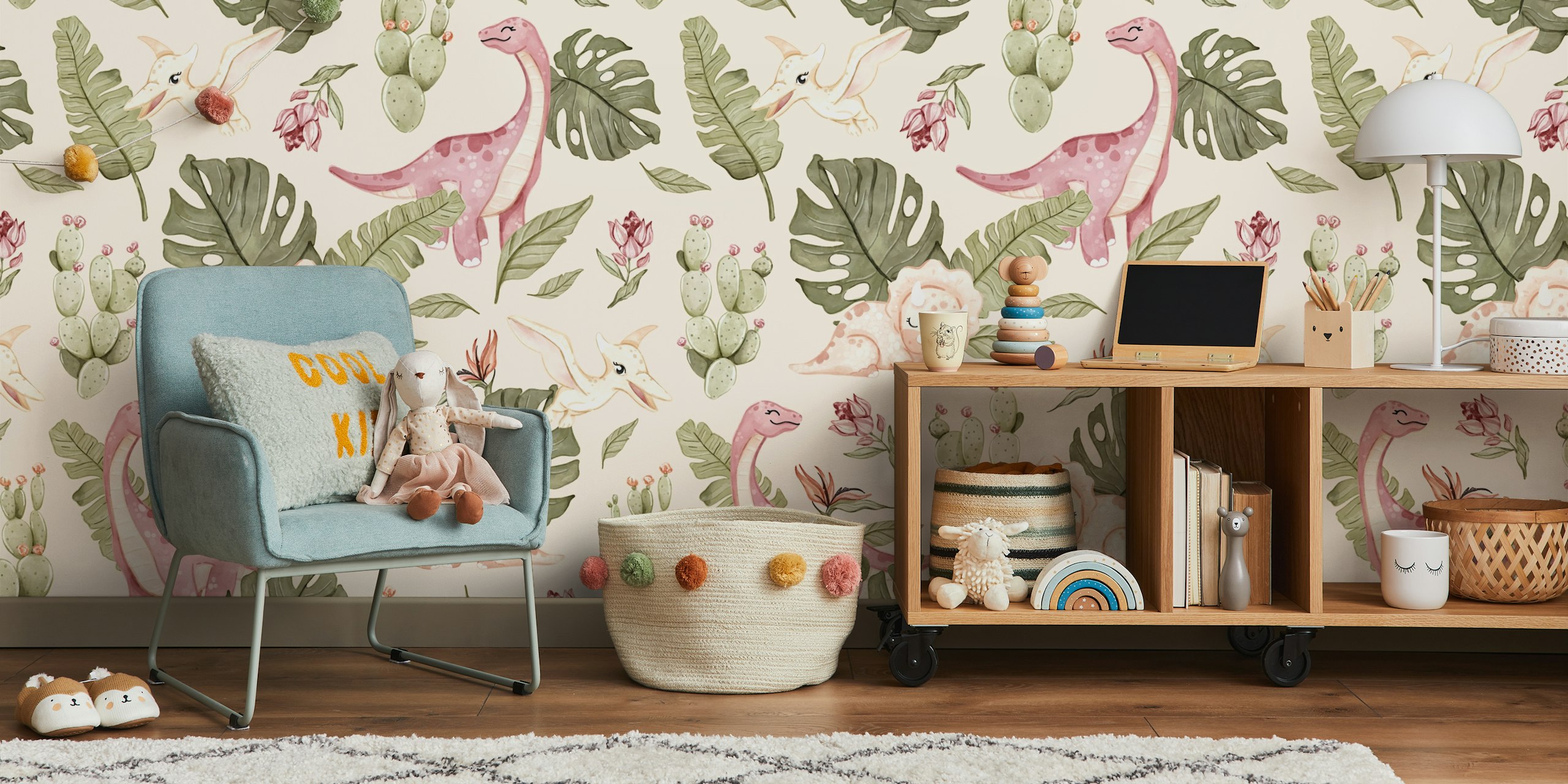 Dino Girl peach wallpaper in a room
