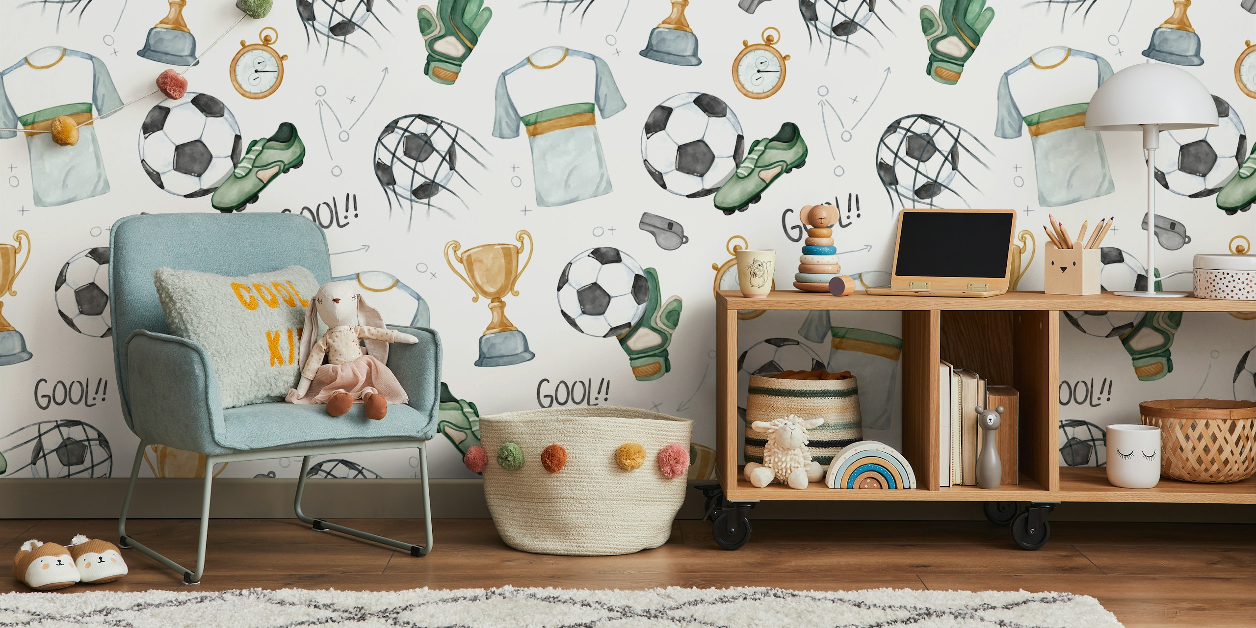 papel pintado con tema de Soccer Match en una habitación