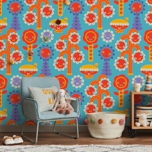 Garden Sprites Cute Kids Floral Happy Blue