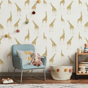 Golden Giraffe Safari On Linen Texture