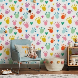 Colorful pastel colored paw prints pattern