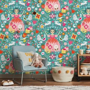 blooming spring folk art turquoise