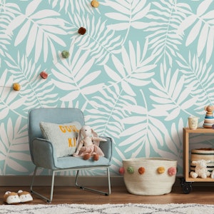 white palm leaves on baby blue