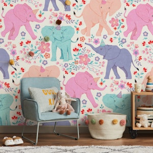 Party Elephants in Whimsical Wildflowers
