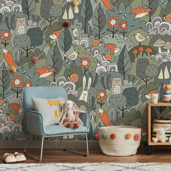 forest life - green tones, orange