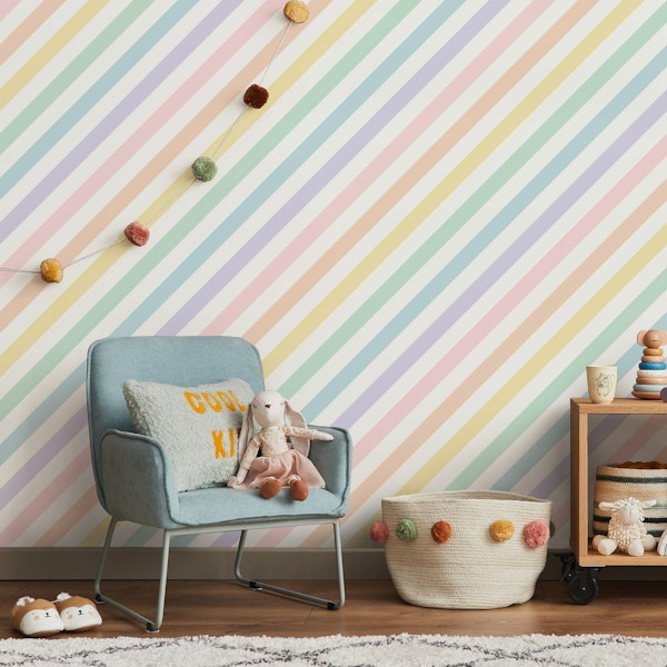 Diagonal Rainbow Stripes - Bright Pastel