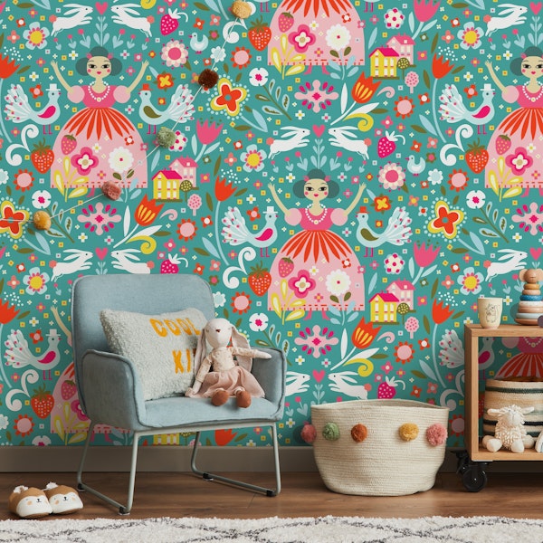 blooming spring folk art turquoise