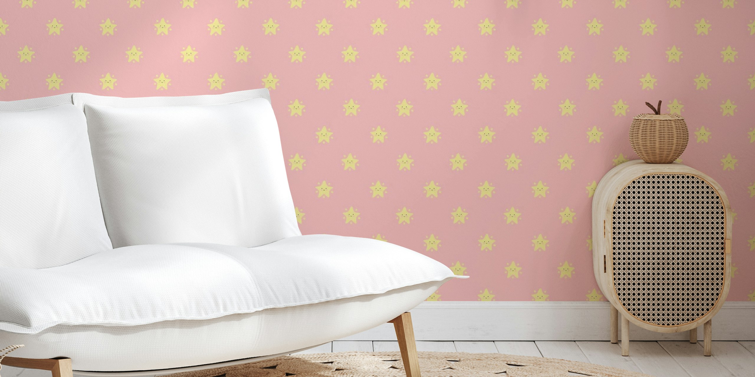 Smiling stars on pink background wall mural