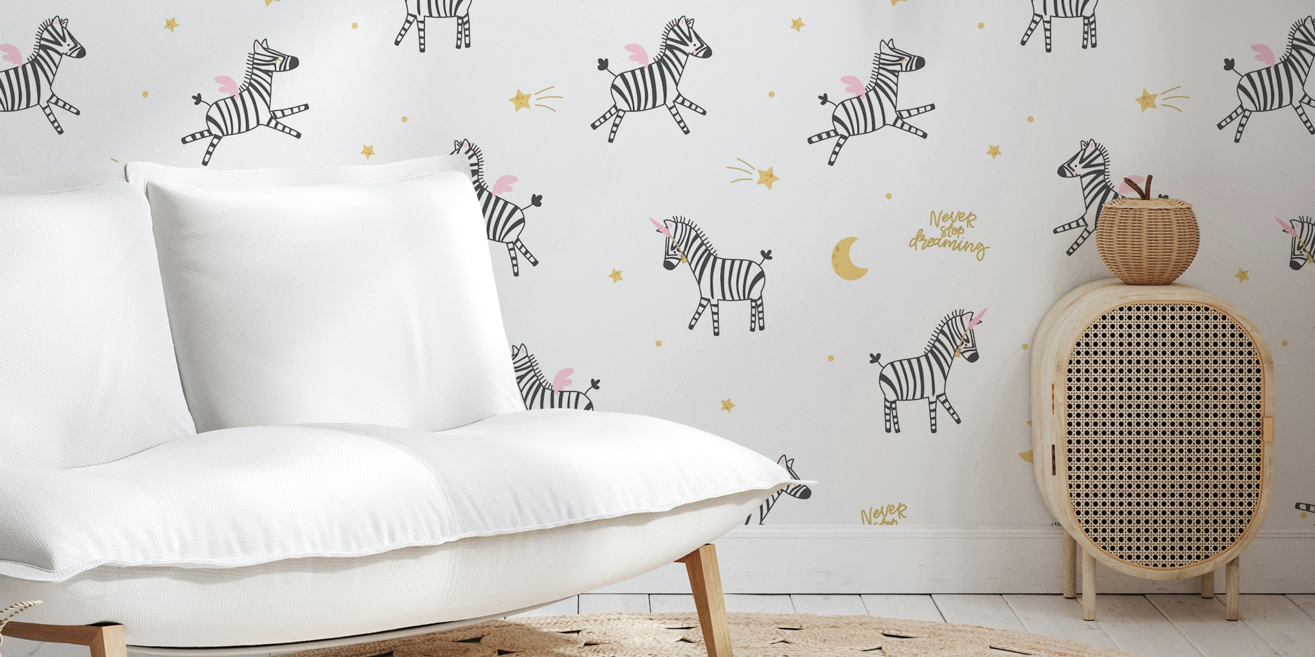 Never Stop Dreaming gold wallpaper in a room