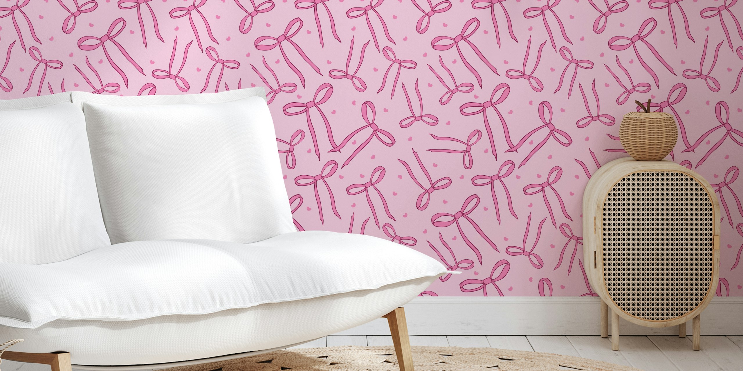 Pink bow ties and hearts pattern wallpaper