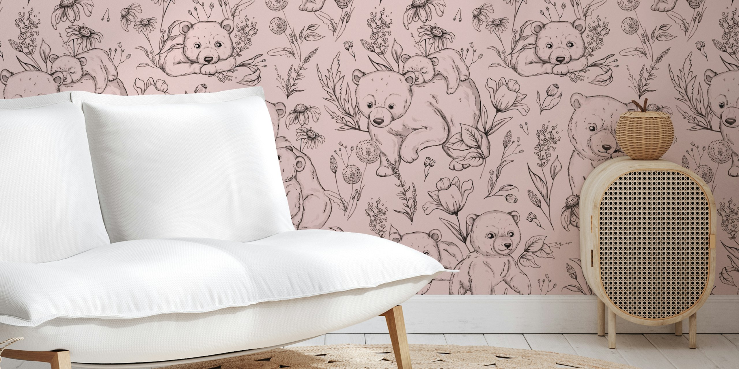 Sketchy Bear - rose pozadina u sobi