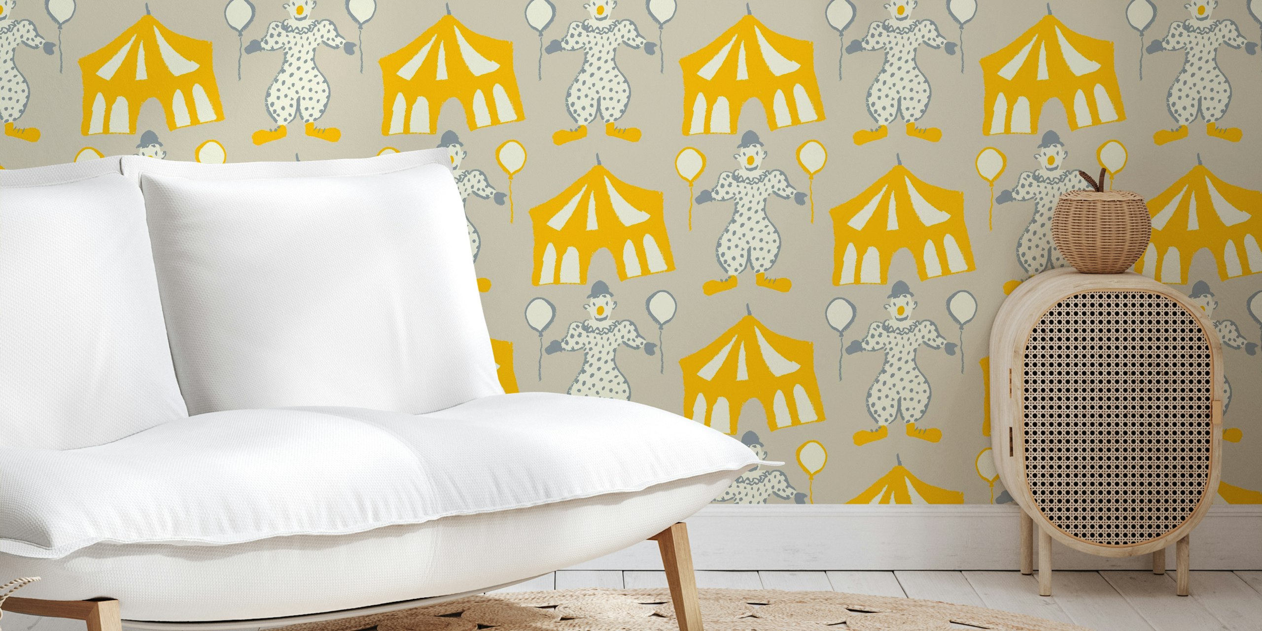 Circus clown wallpaper in a room