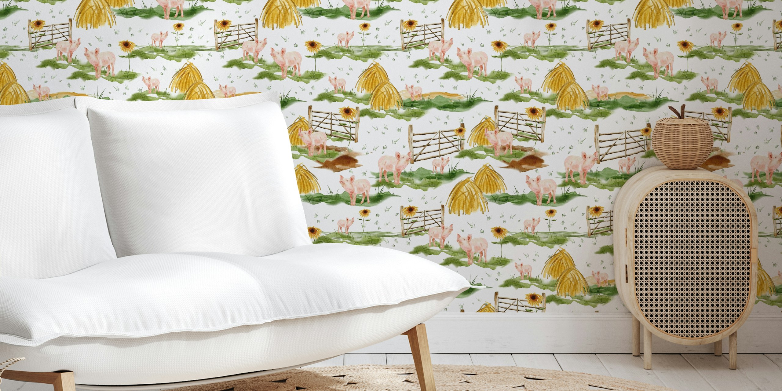 Charming piglet wallpaper design in a room