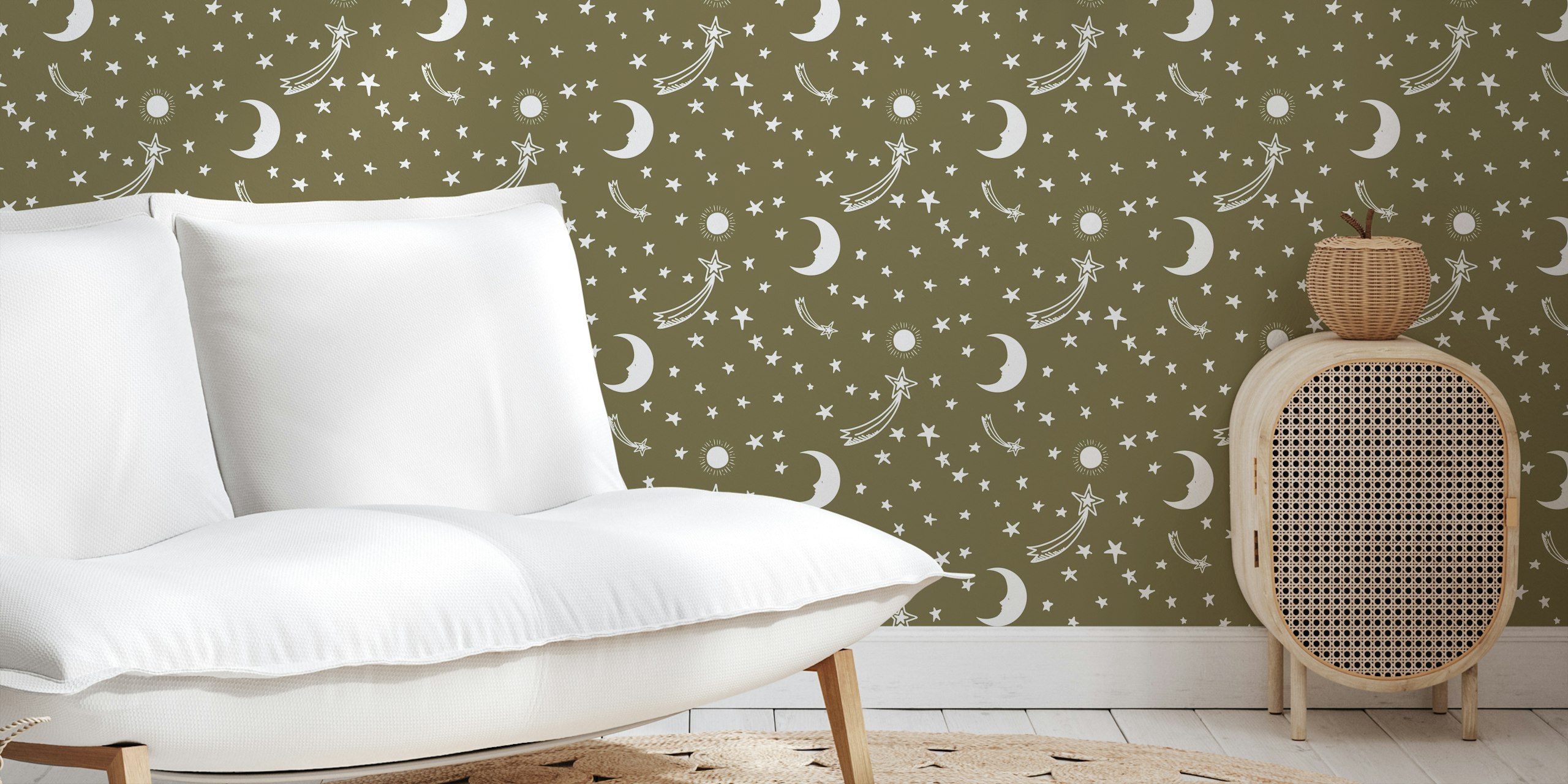 Ταπετσαρία Faded Olive Starry Night σε ένα δωμάτιο